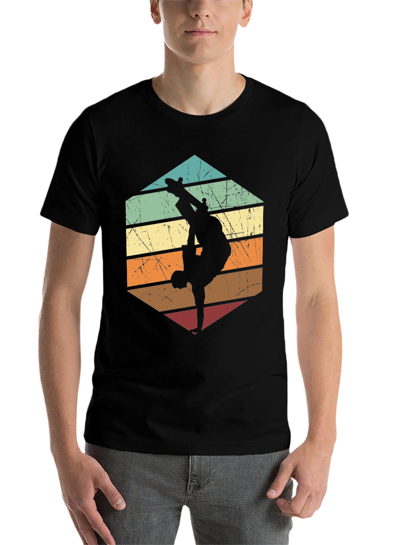 Black Retro Skateboard Silhouette Graphic Tee view 7