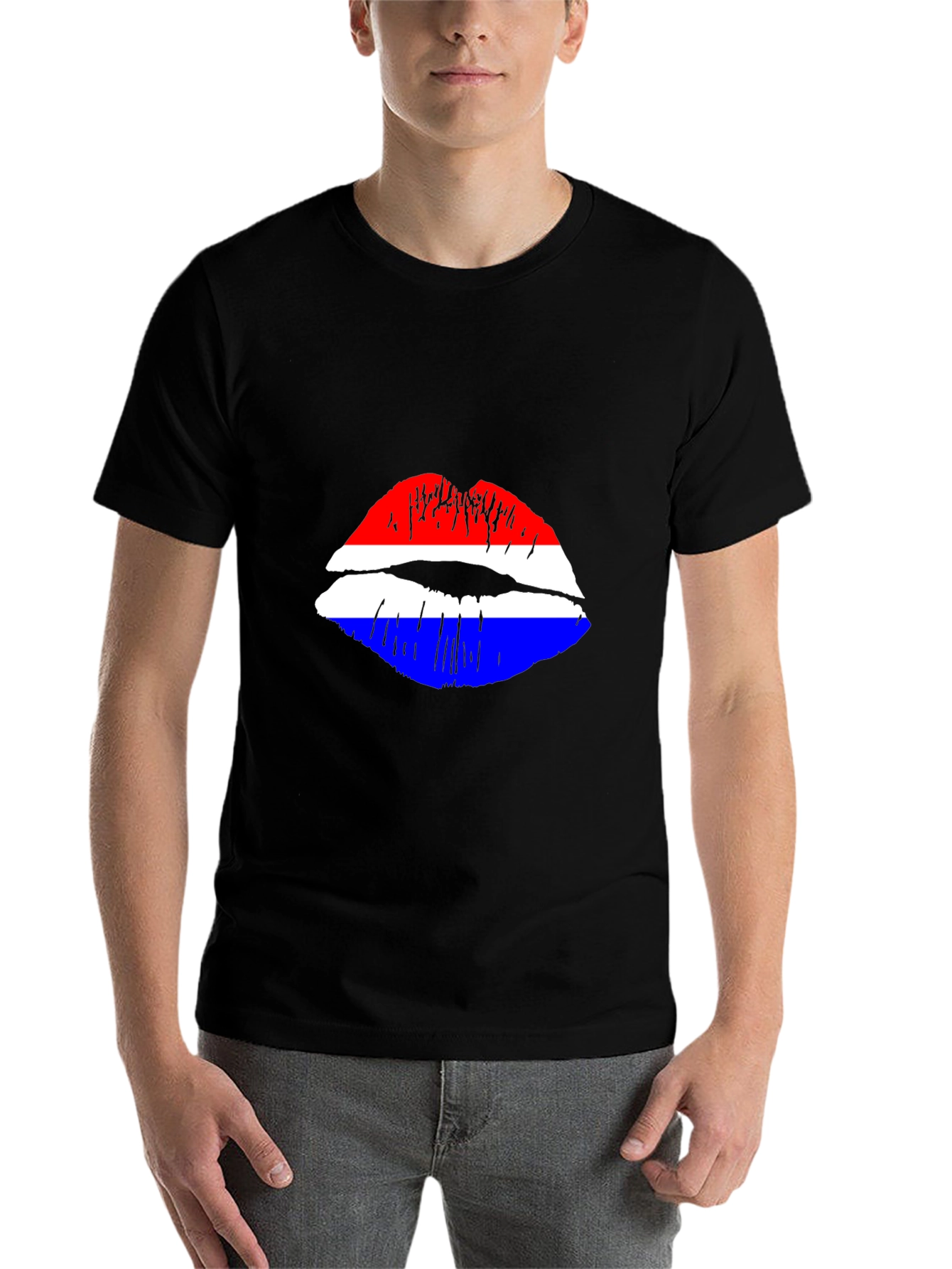 Black Lip Print Graphic Tee - Red White and Blue view 7