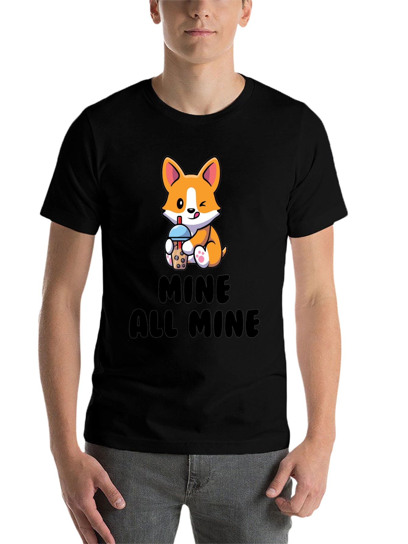 Black Cute Corgi Boba Tea T-Shirt - Mine All Mine view 7