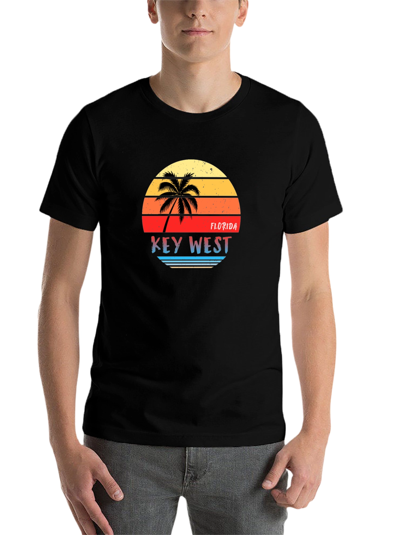 Black Key West Florida Retro Sunset Graphic T-Shirt view 7