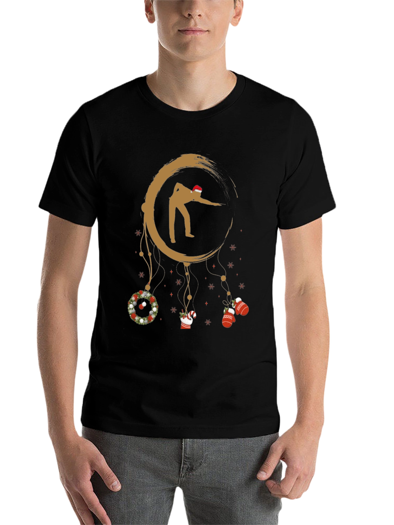 Black Festive Billiards T-Shirt - Christmas Dreamcatcher Design view 7