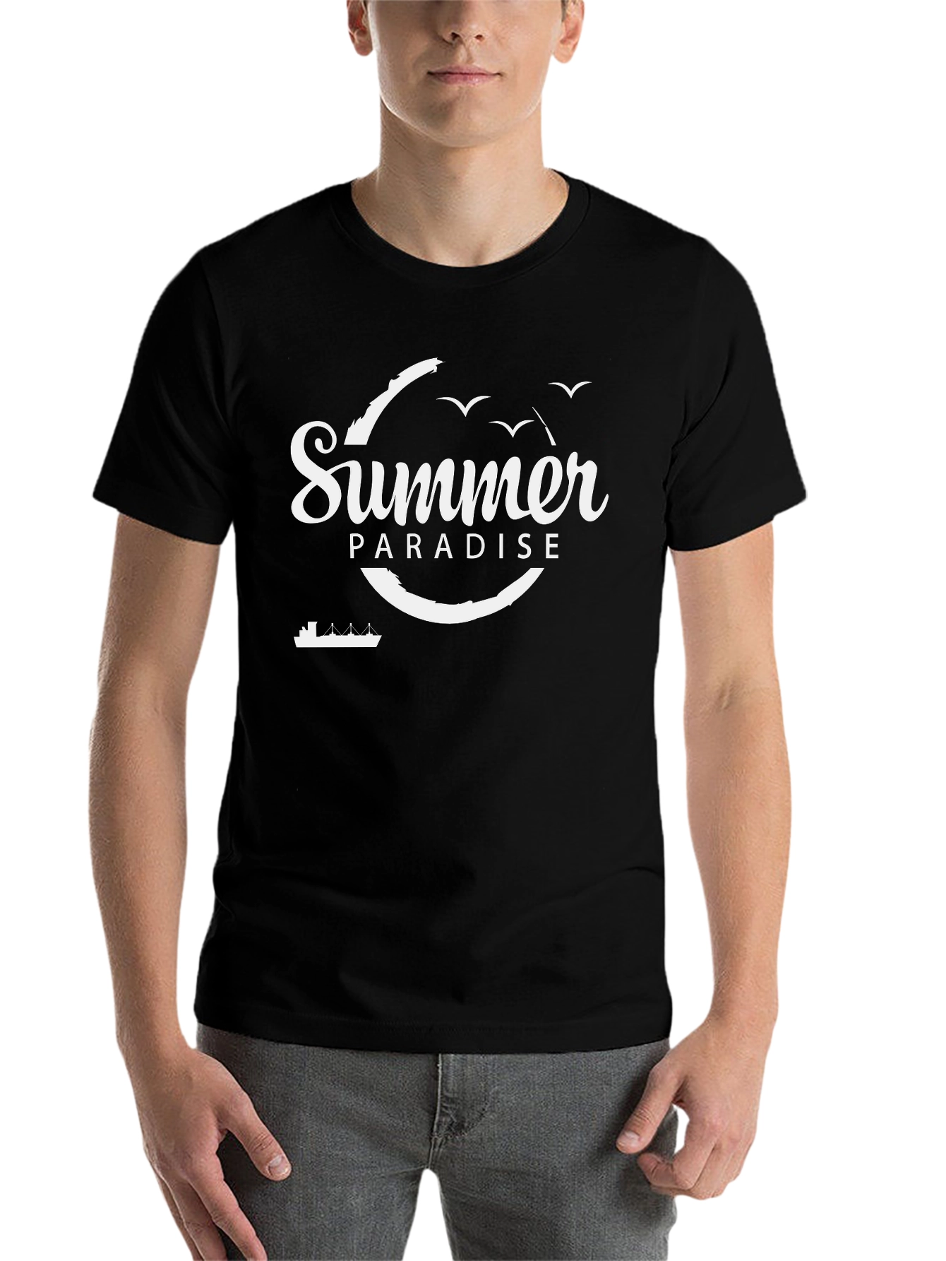 Black Summer Paradise Black Graphic T-Shirt view 7