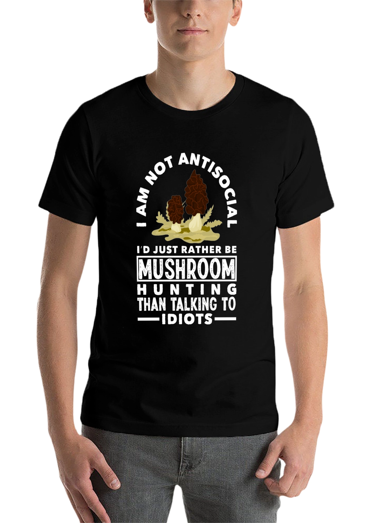 Black I'd Rather Be Mushroom Hunting T-Shirt view 7