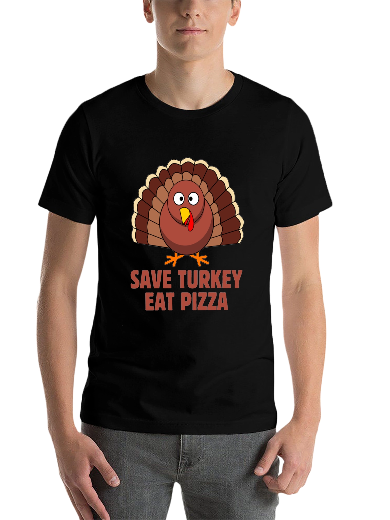 Black Save Turkey Eat Pizza T-Shirt view 7