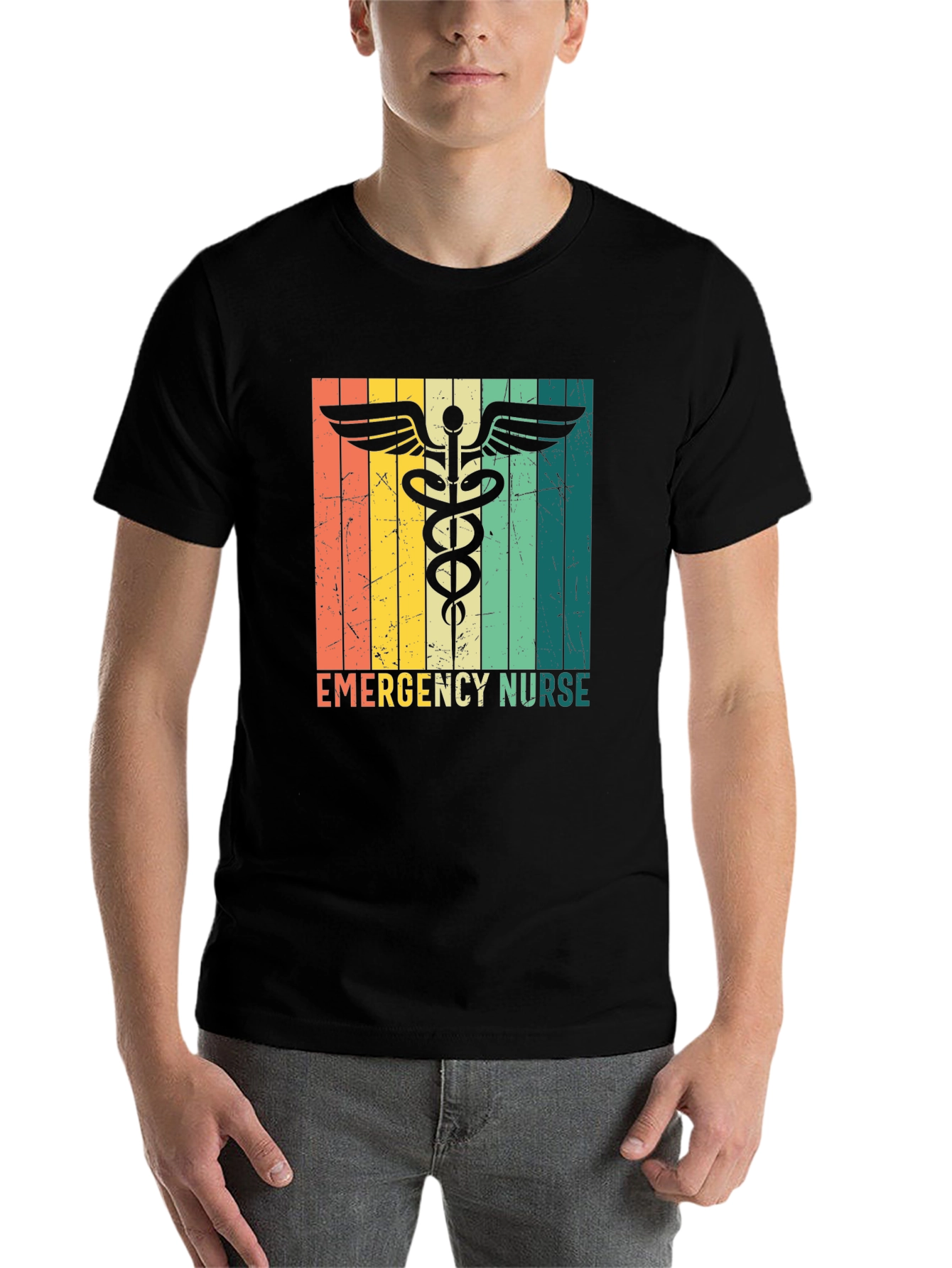 Black Emergency Nurse Retro T-Shirt view 7