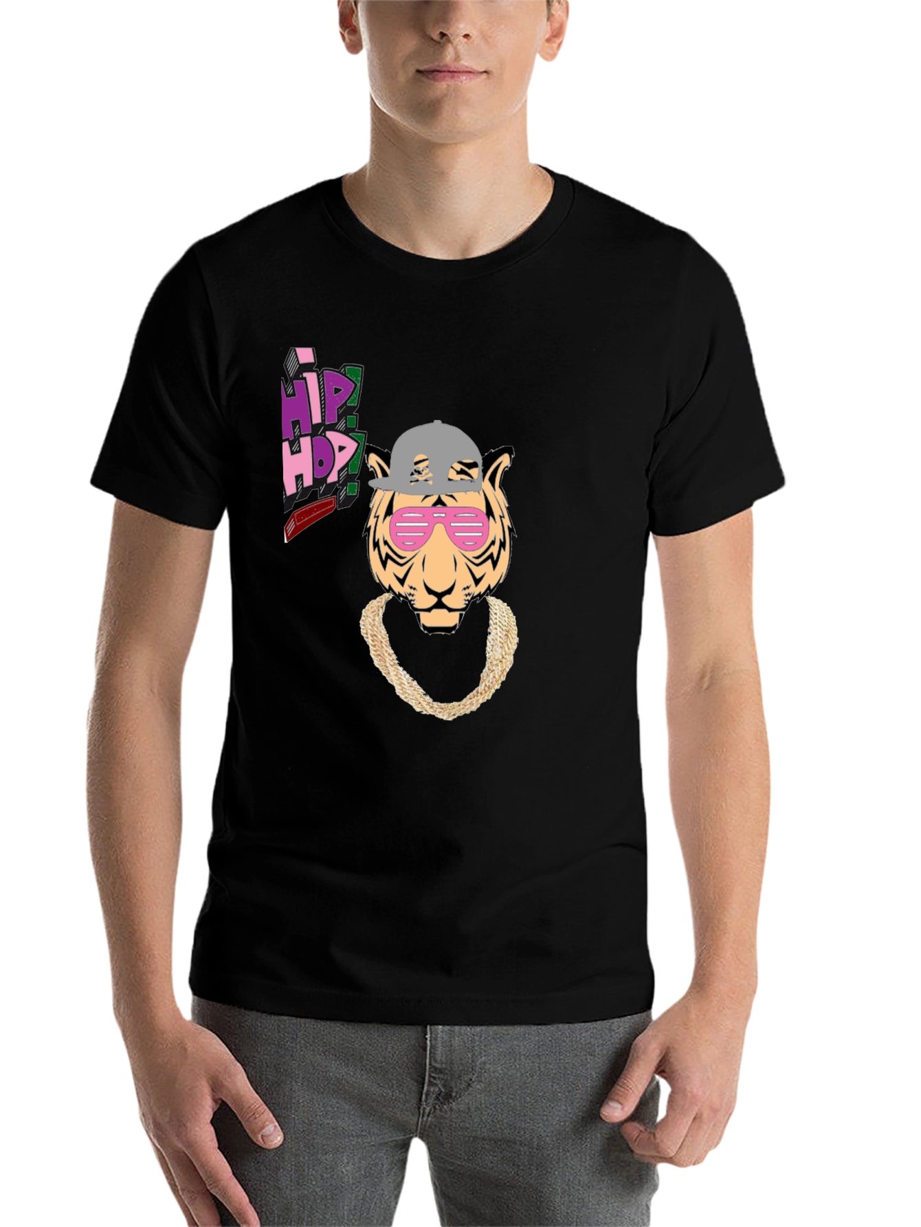 Black Hip Hop Tiger Graphic Tee - Black Cotton T-Shirt view 7