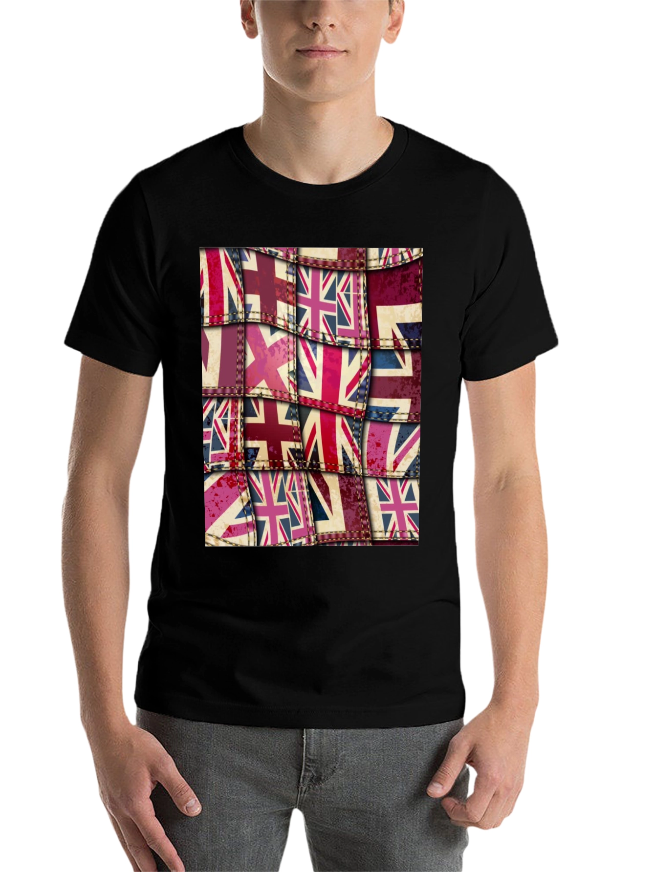 Black Union Jack Flag Patchwork Graphic Tee view 7