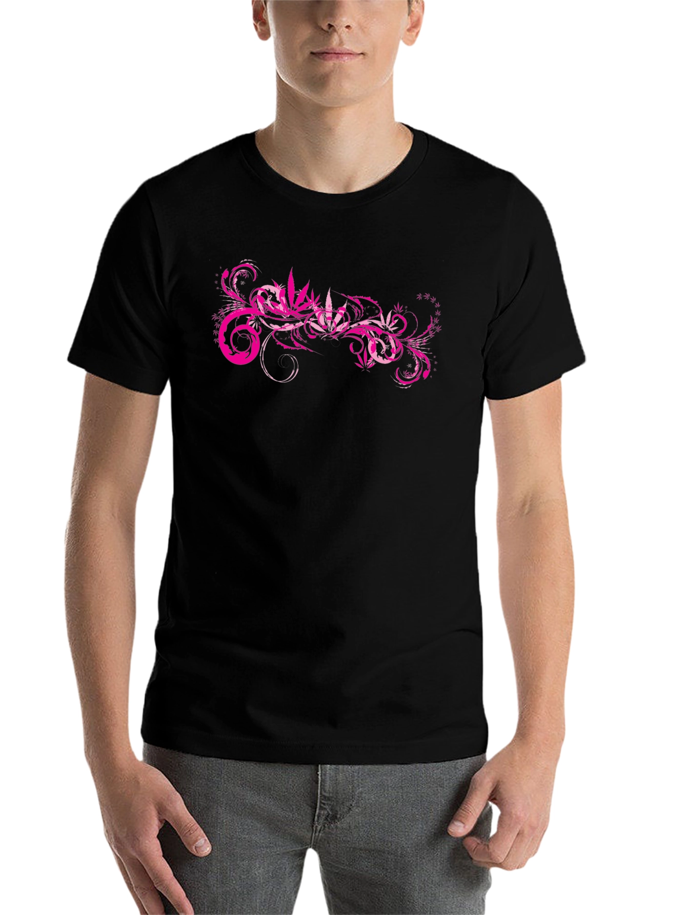 Black Pink Cannabis Swirl Graphic T-Shirt view 7