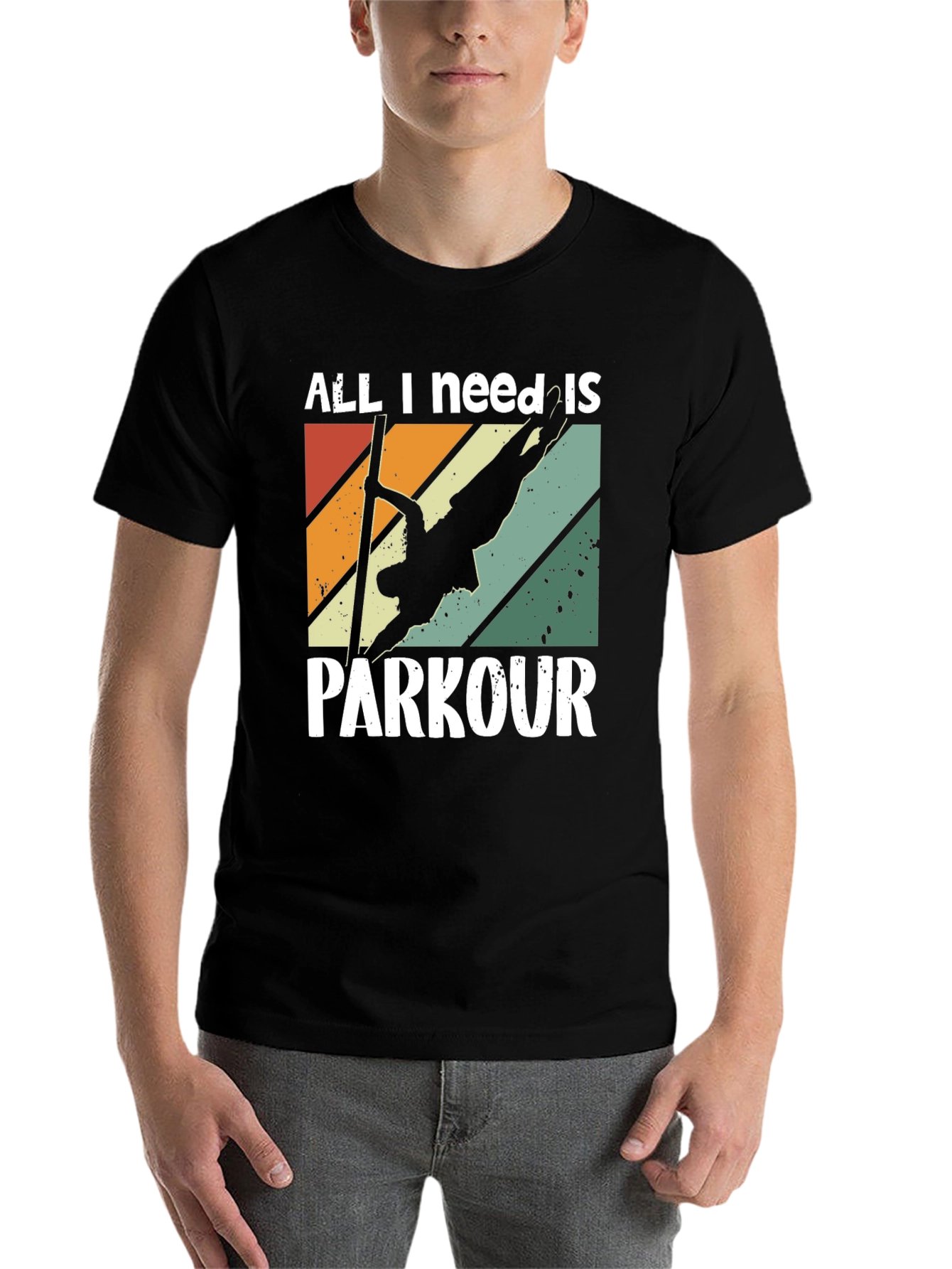 Black All I Need Is Parkour T-Shirt - Retro Style view 7