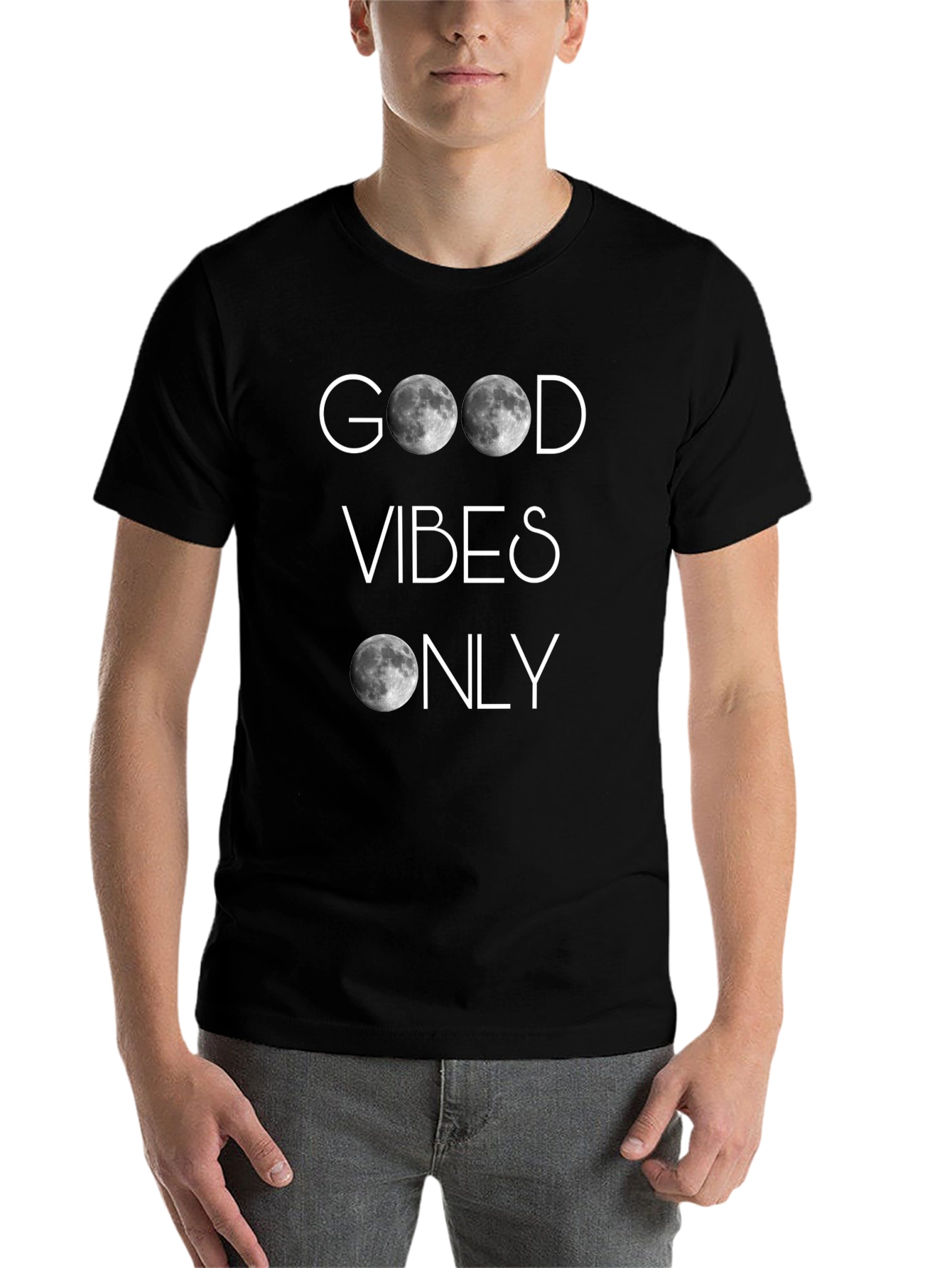 Black Good Vibes Only Moon T-Shirt view 7
