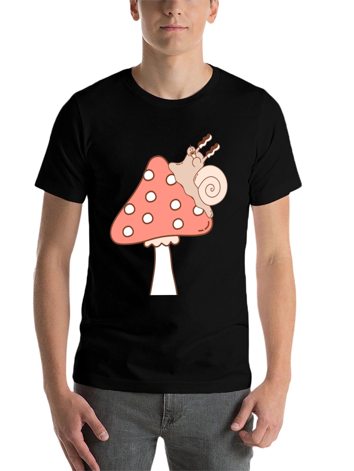 Black Mushroom Snail Graphic Tee - Black Cotton T-Shirt view 7