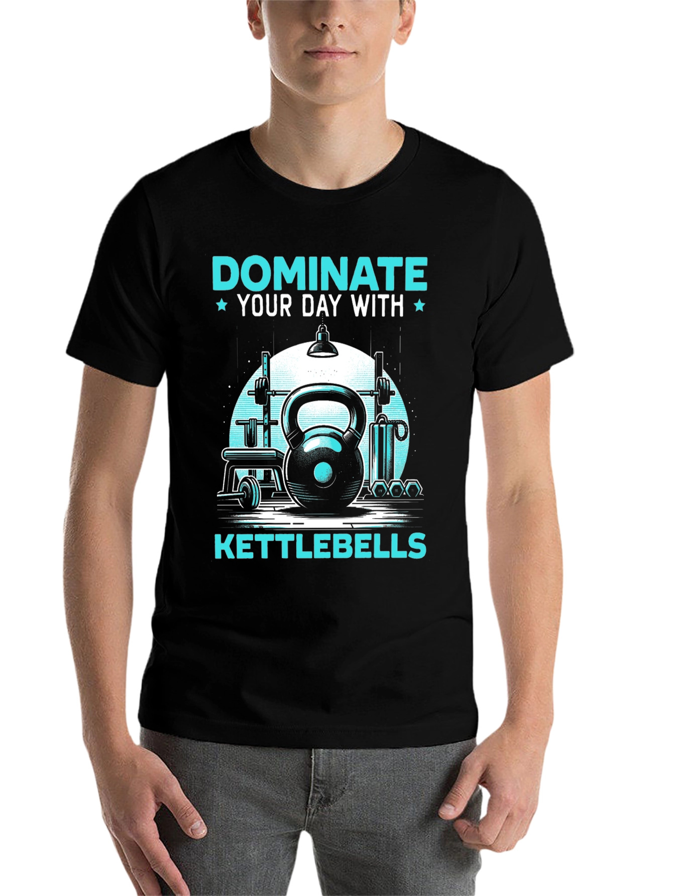 Black Dominate Your Day With Kettlebells T-Shirt view 7