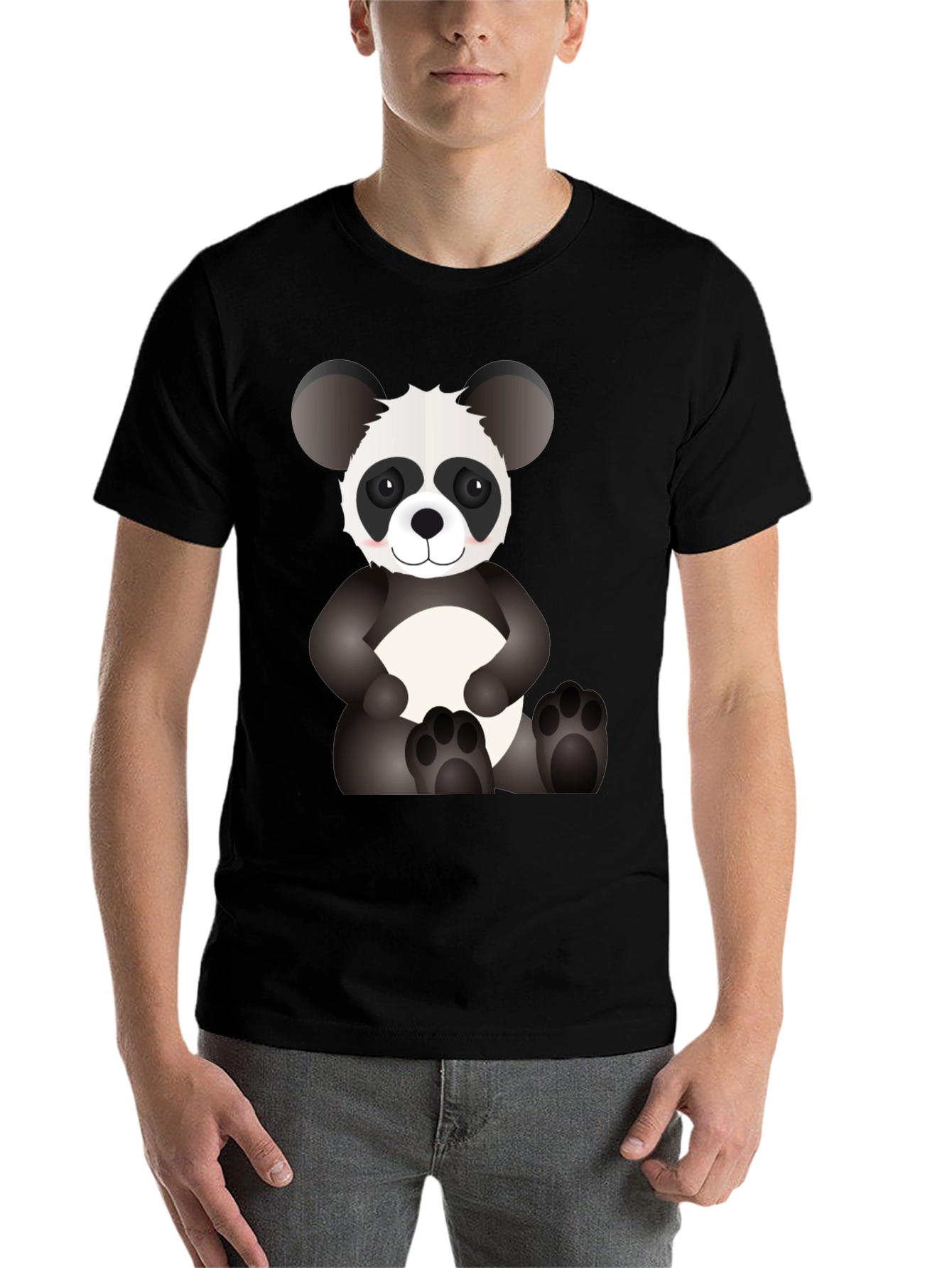 Black Cute Panda Bear Graphic T-Shirt view 7