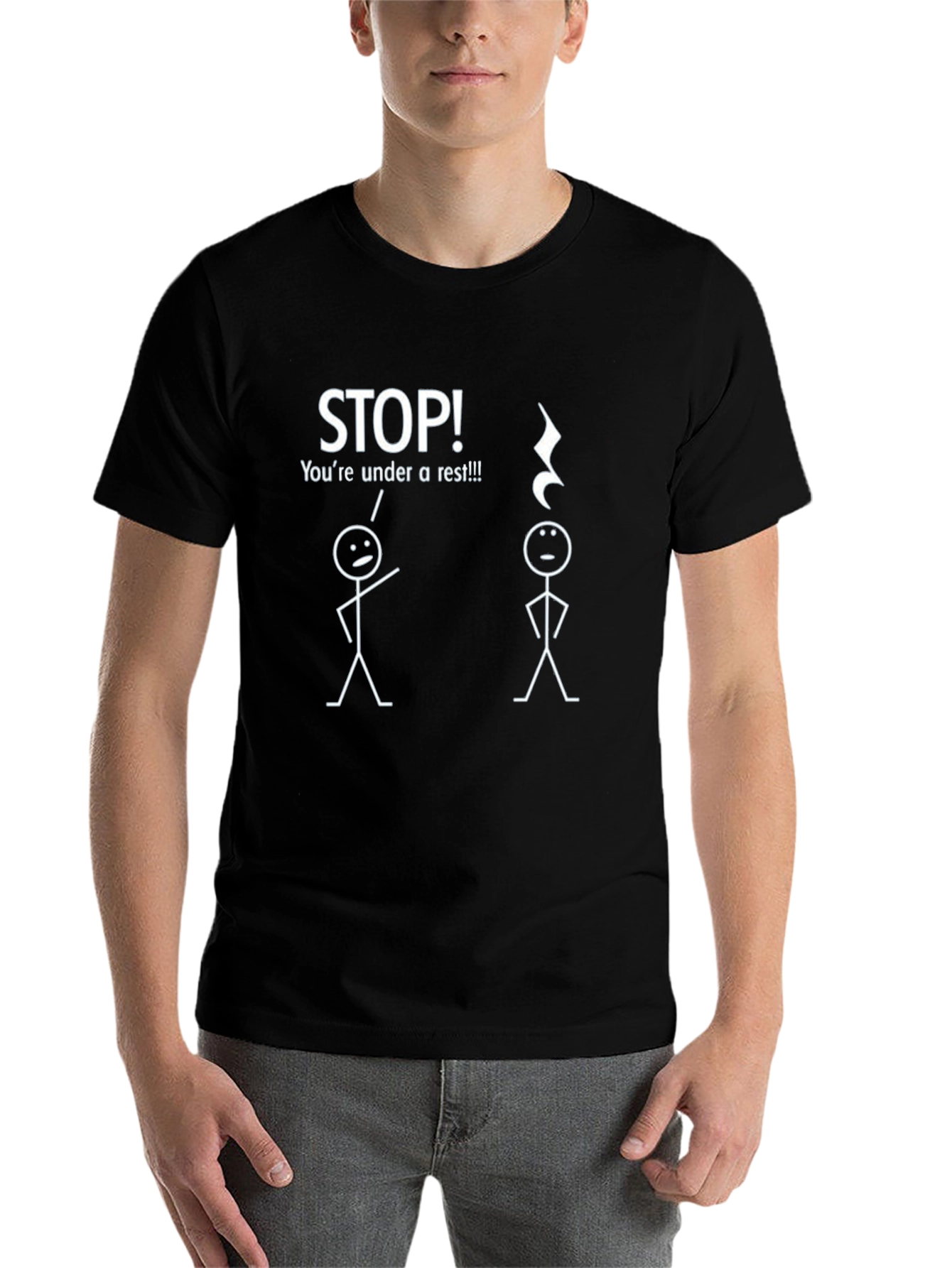 Black Funny Music Rest T-Shirt - Stop! You're Under a Rest view 7
