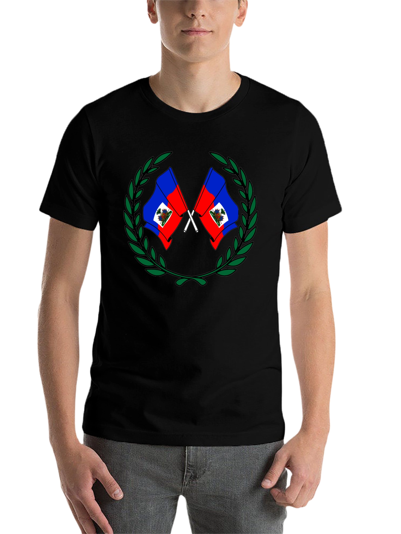 Black Haiti Flag Crest Graphic T-Shirt view 7