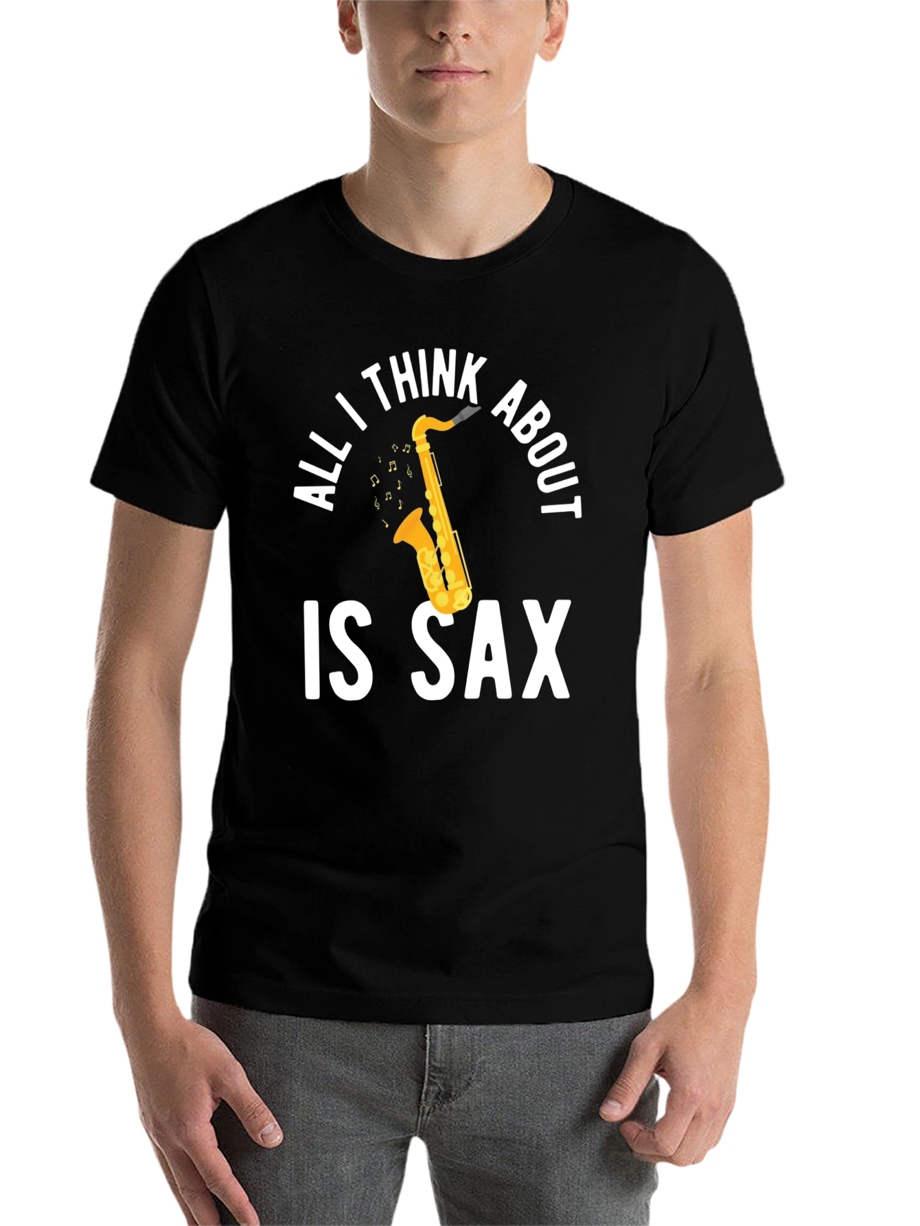 Black All I Think About Is Sax T-Shirt view 7