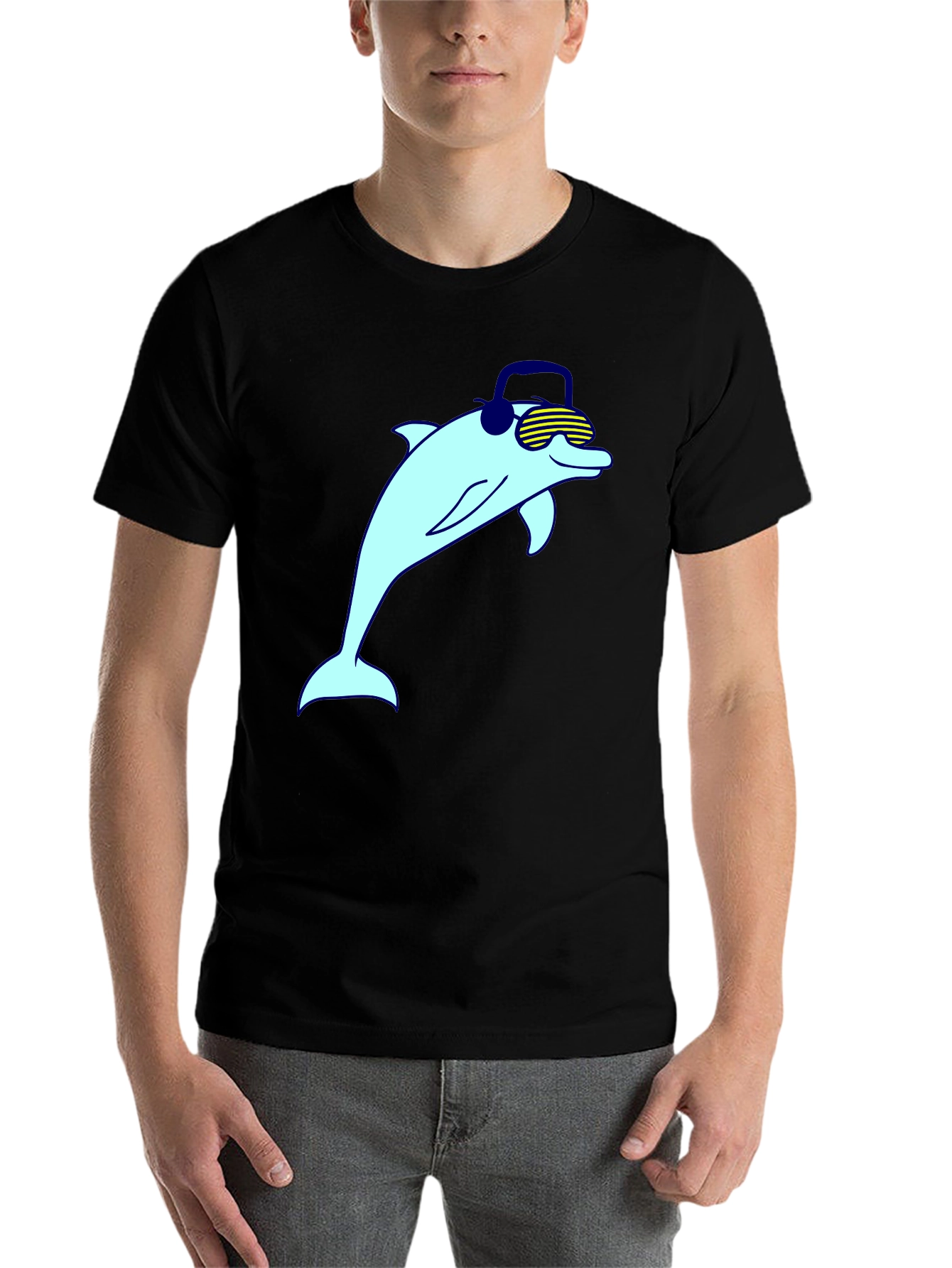Black Cool Dolphin Graphic Tee - Black Cotton Blend view 7