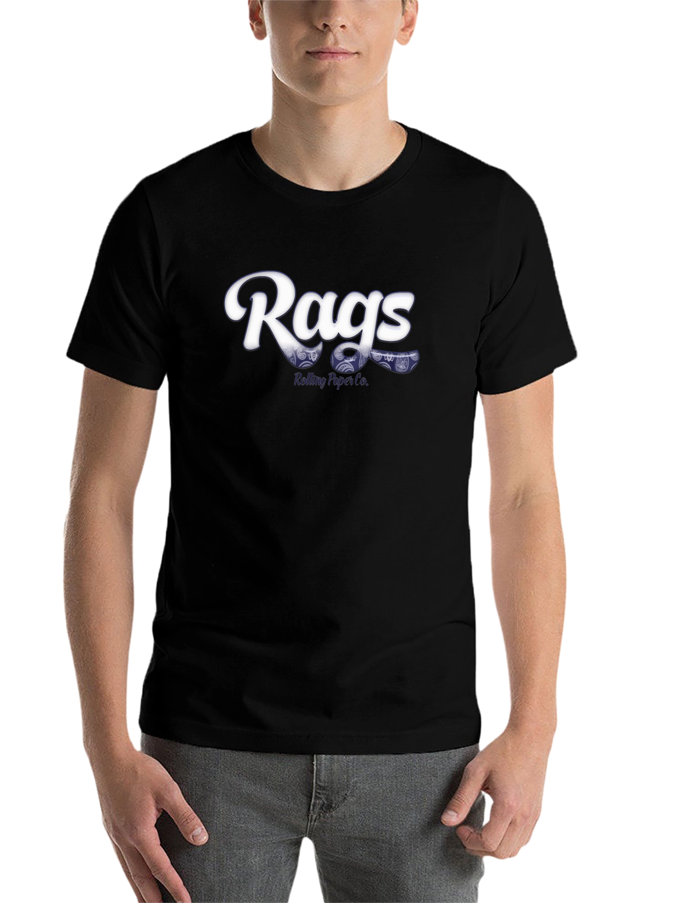 Black Rags Rolling Paper Co. Black T-Shirt view 7