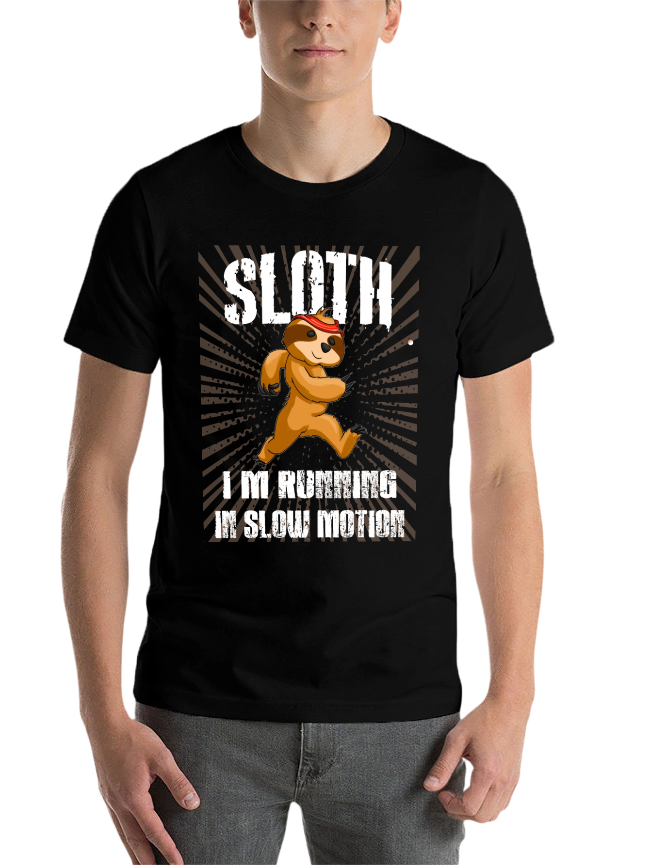 Black Running Sloth T-Shirt - Funny Slow Motion Design view 7