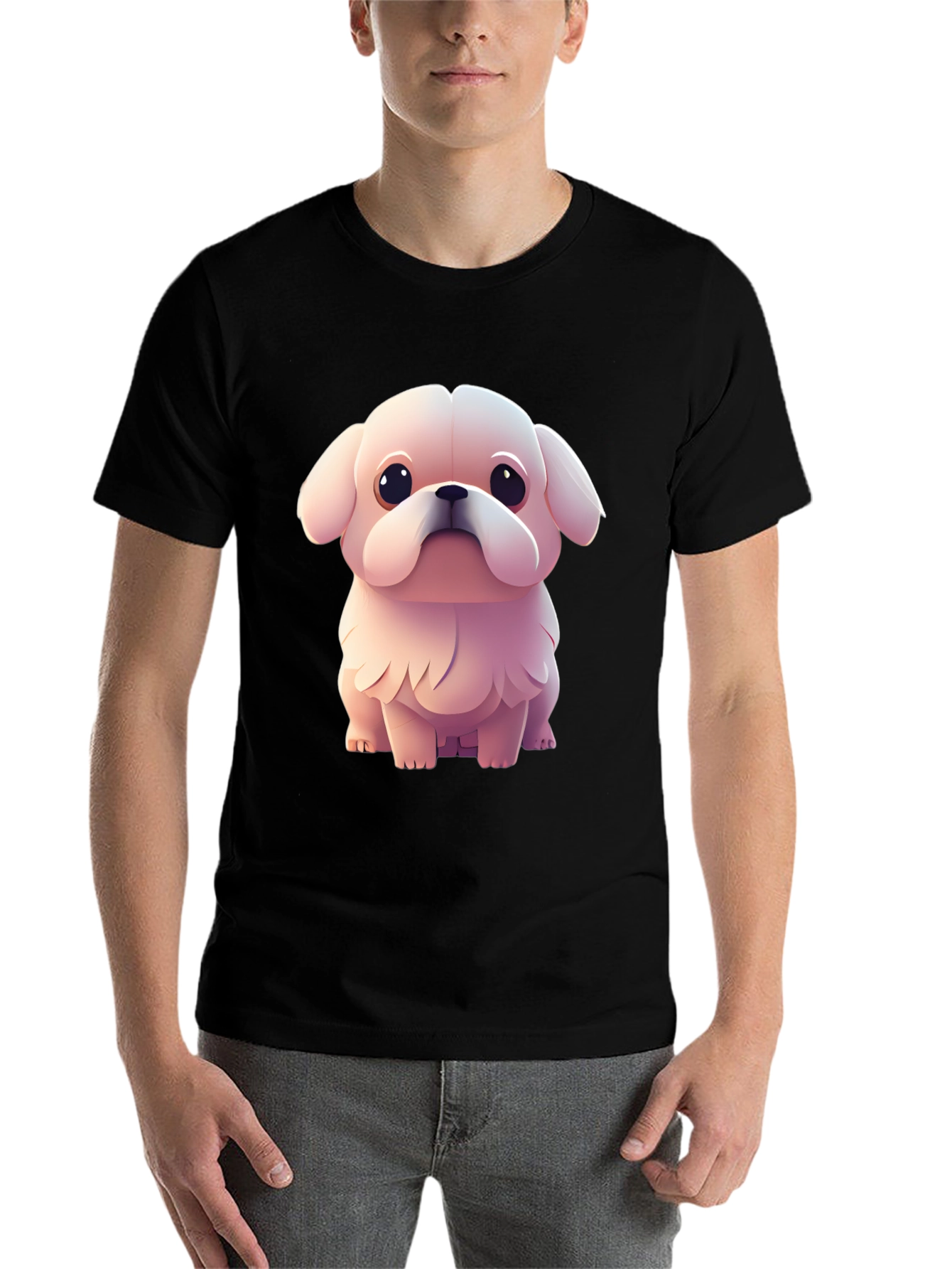 Black Cute Puppy Graphic Tee - Black view 7