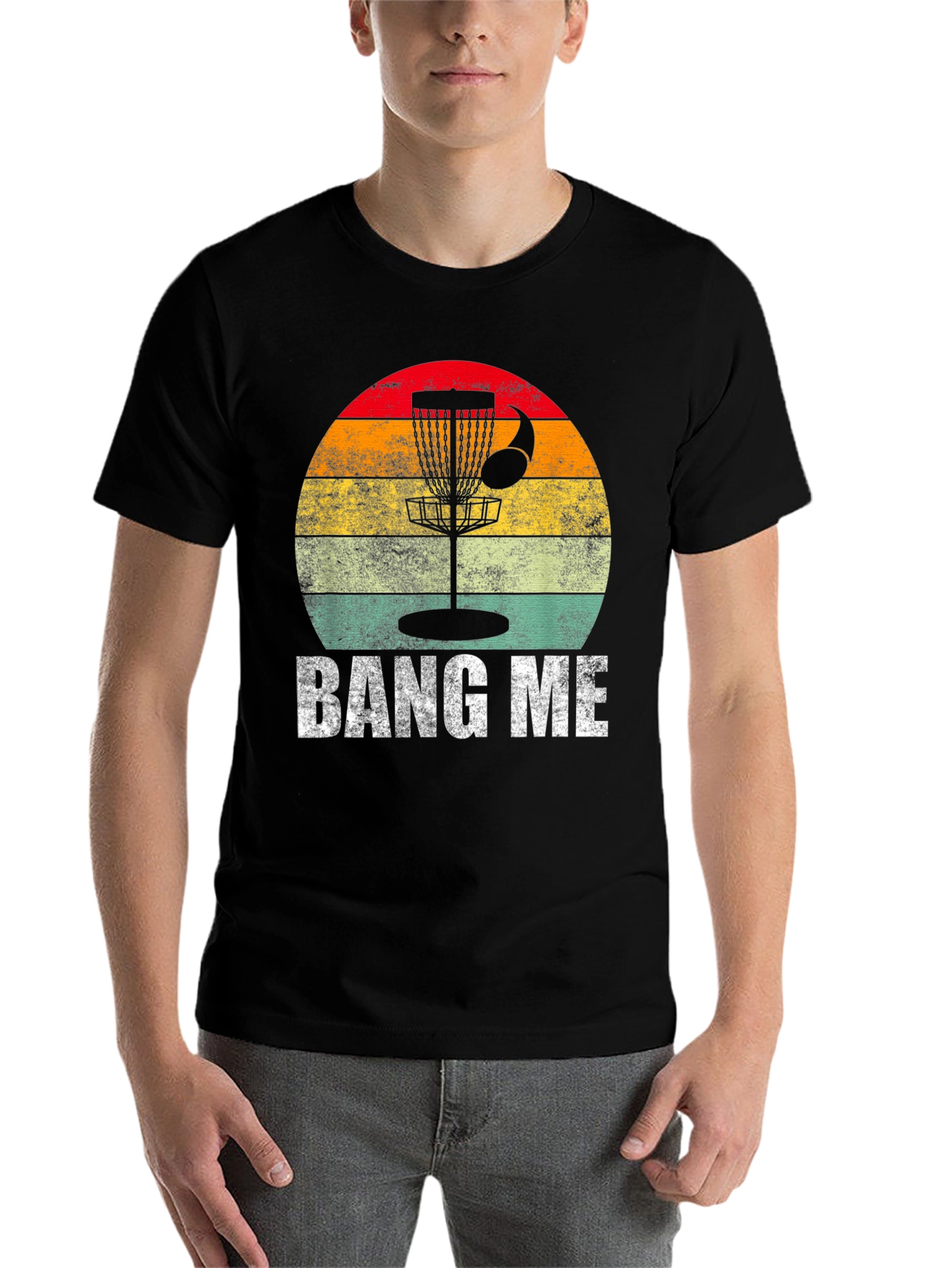 Black Bang Me Disc Golf T-Shirt - Sunset Basket Tee view 7