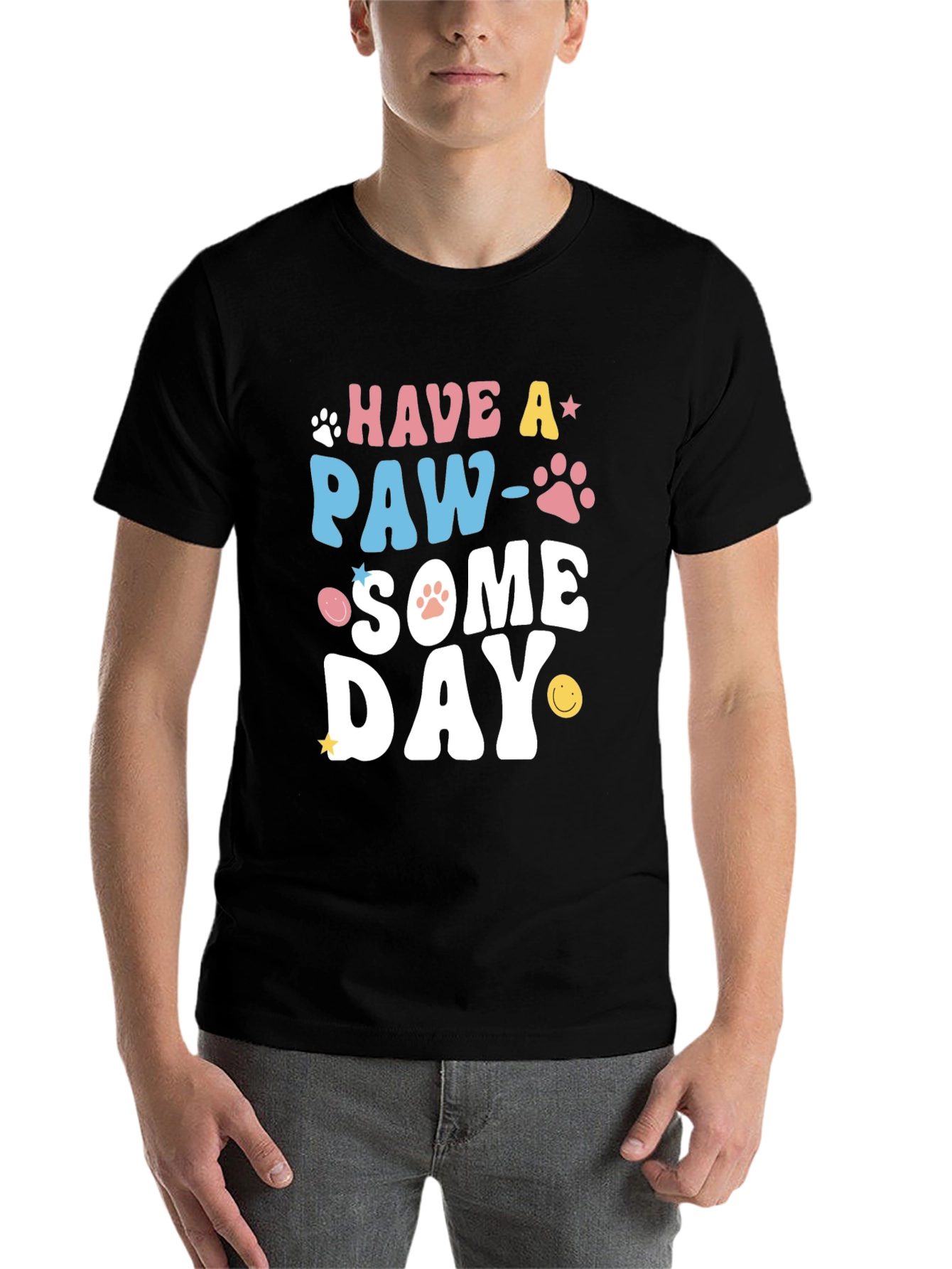 Black Paw-Some Day Graphic Tee - Novelty Print T-Shirt view 7
