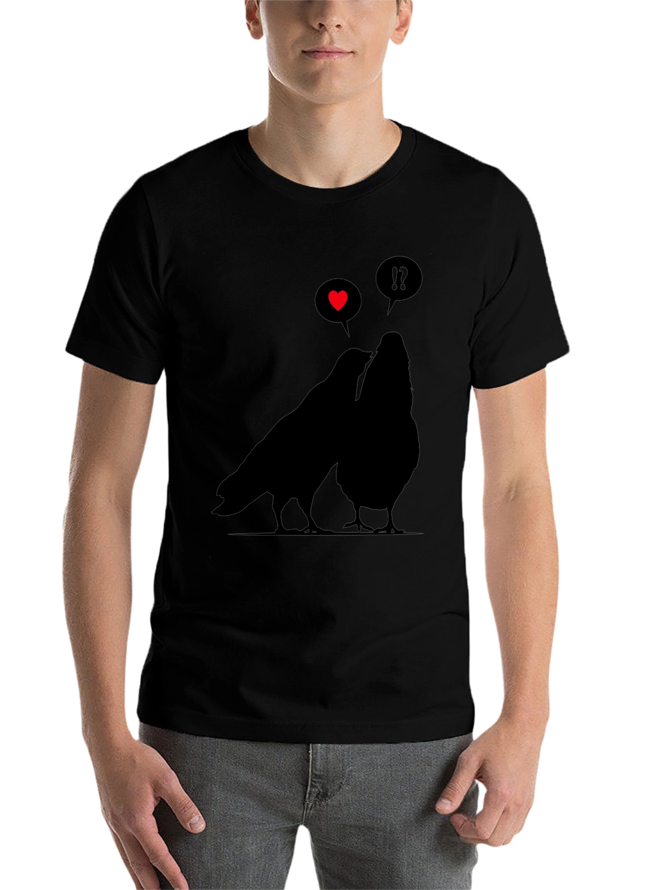 Black Romantic Birds Graphic Tee - Soft Black Cotton view 7