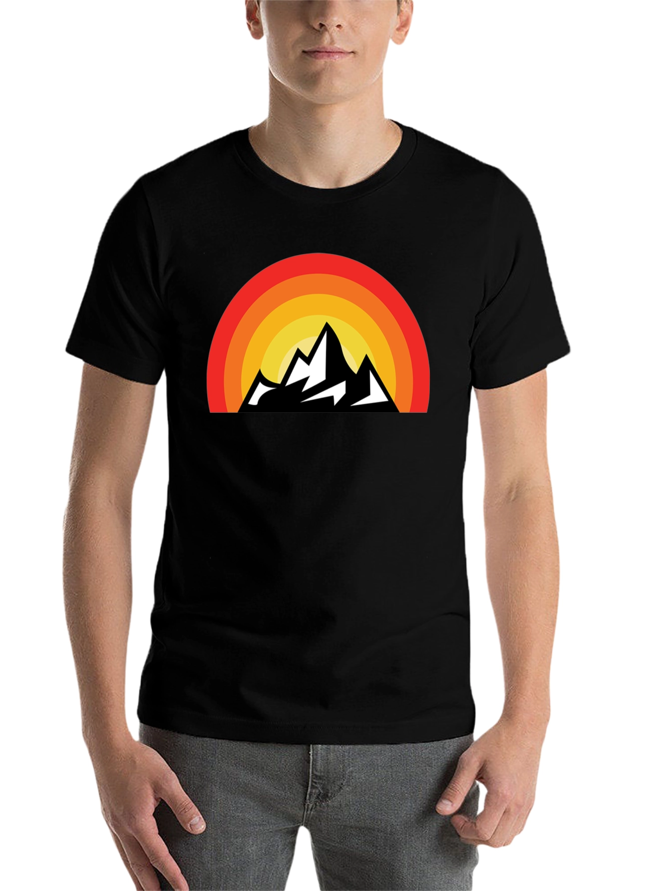 Black Retro Mountain Sunset Graphic Tee view 7