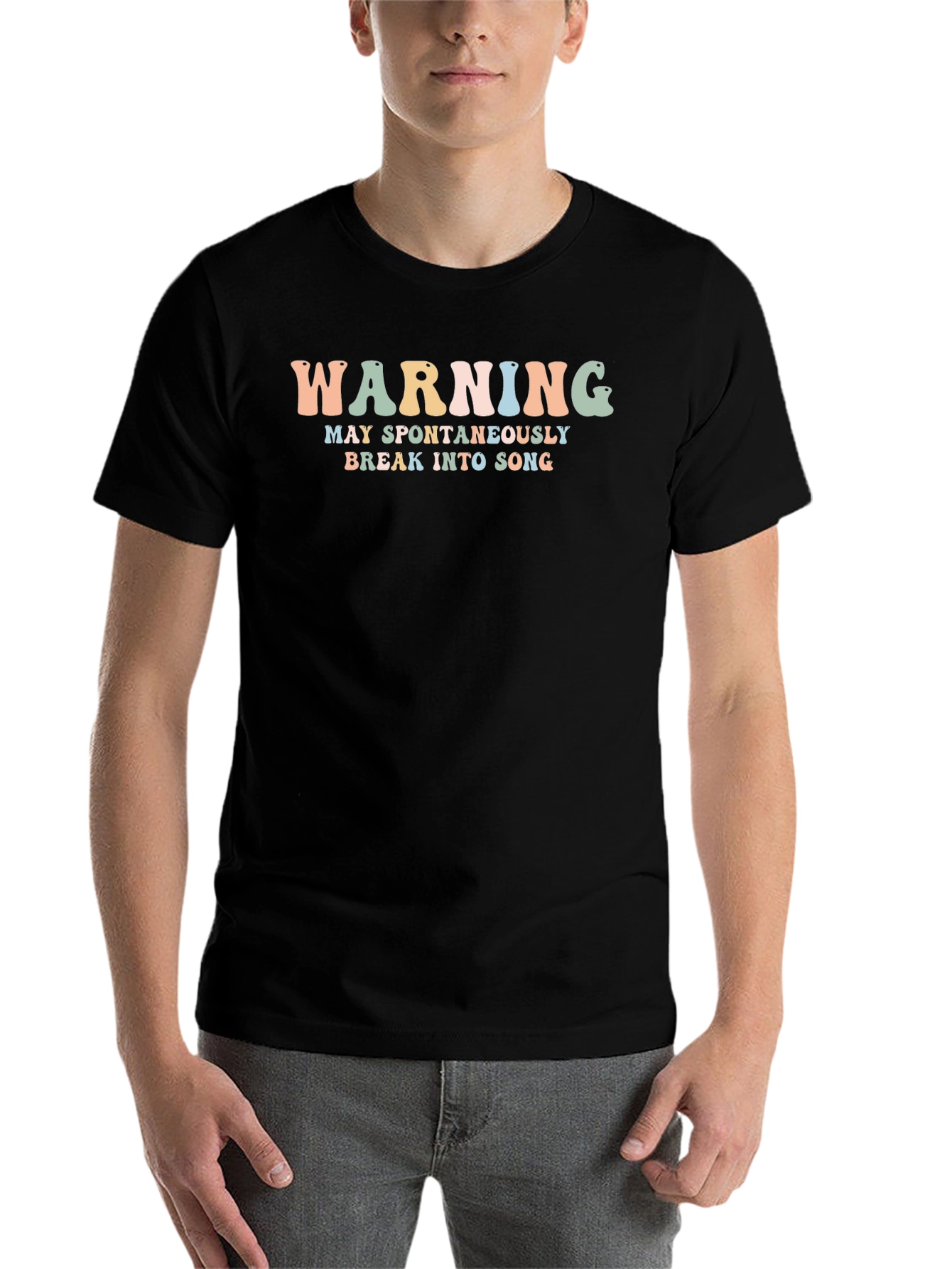 Black Warning: May Spontaneously Break Into Song T-Shirt view 7