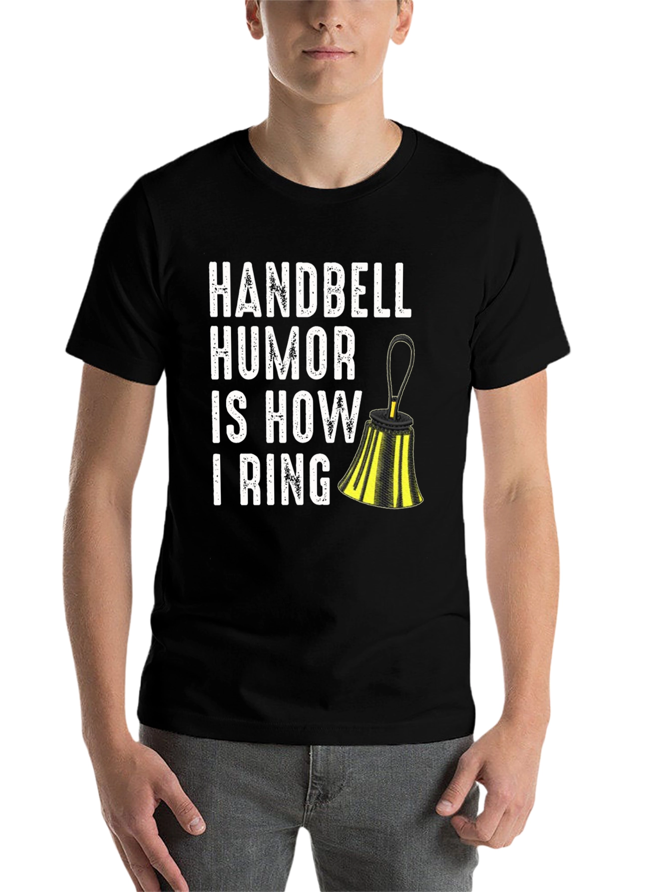 Black Handbell Humor T-Shirt - 'I Ring' Design view 7