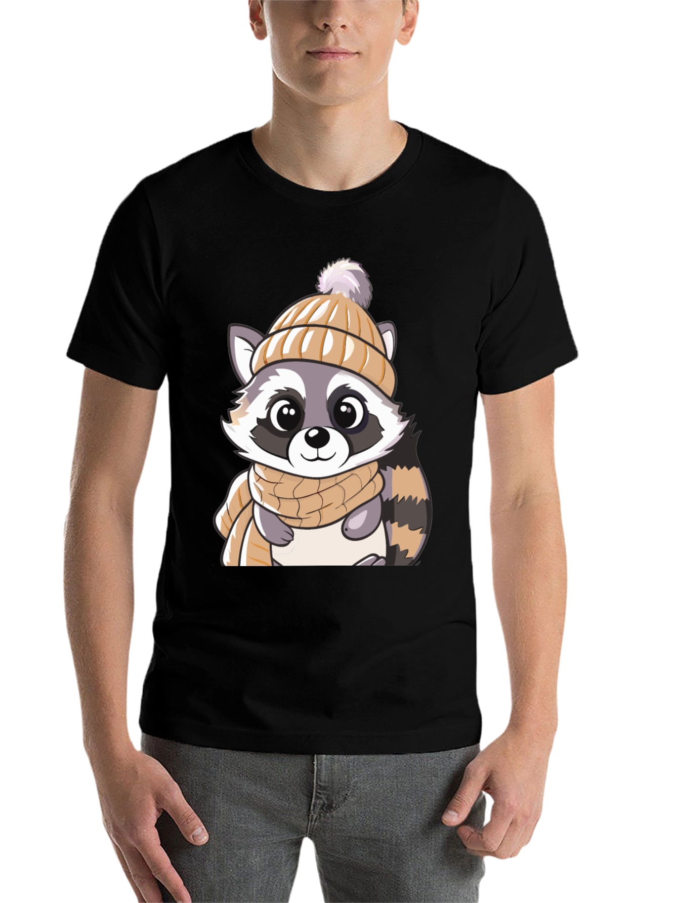 Black Cute Raccoon Graphic Tee view 7