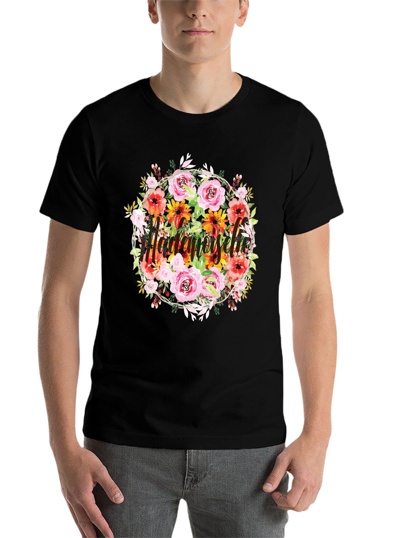 Black Floral Mademoiselle T-Shirt - Stylish Black Tee view 7
