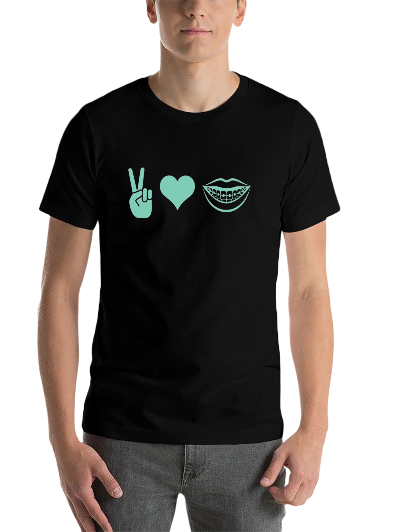 Black Peace Love Braces T-Shirt - Cool Dental Tee view 7