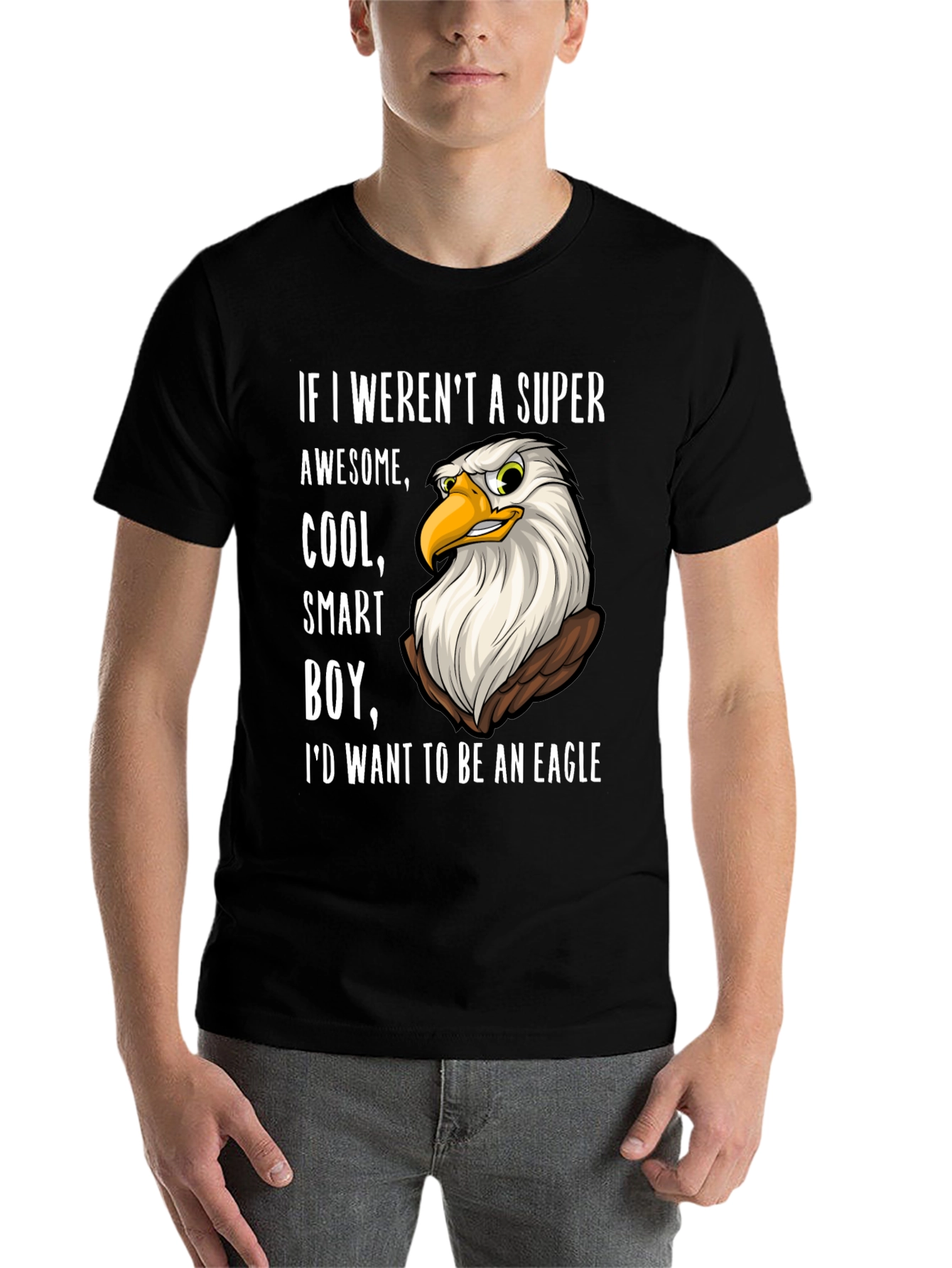 Black Funny Eagle T-Shirt - Super Awesome Cool Smart Boy Design view 7