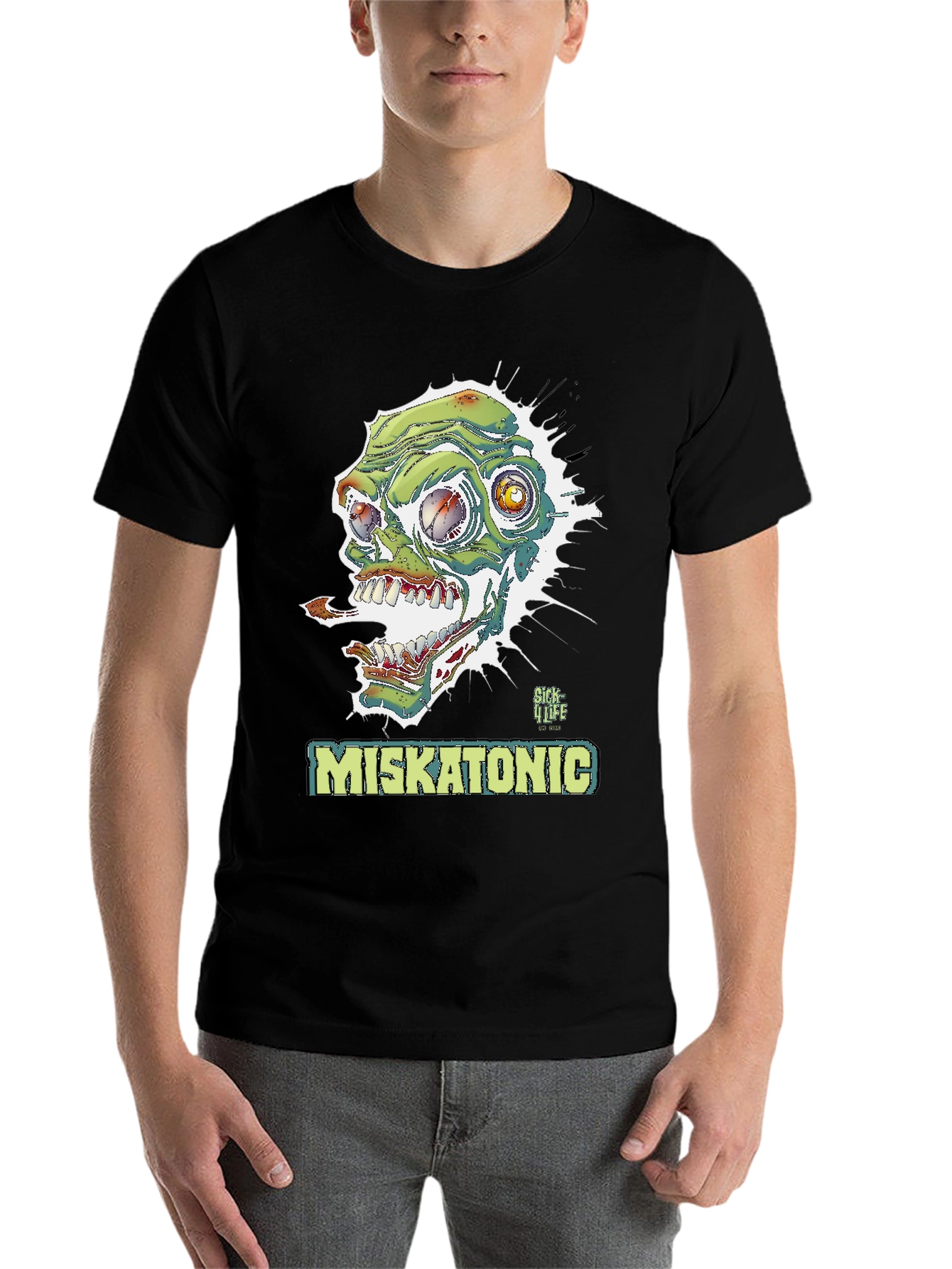 Black Miskatonic Zombie Graphic T-Shirt - Horror Style view 7