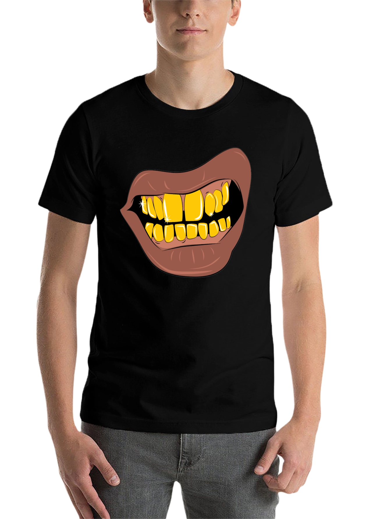 Black Gold Teeth Graphic T-Shirt - Novelty Style view 7