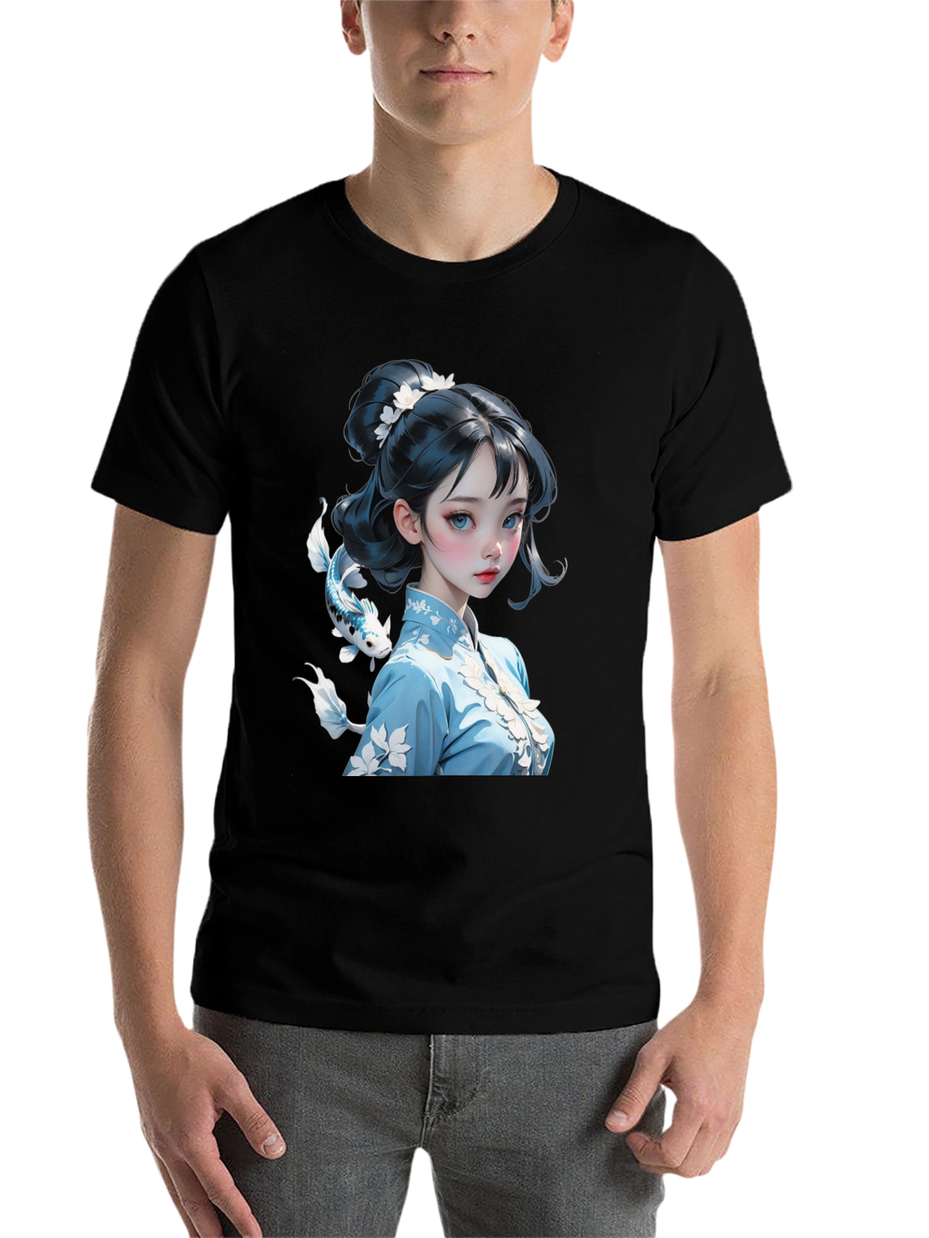 Black Anime Girl Graphic Tee - Stylish Black Cotton Blend Shirt view 7
