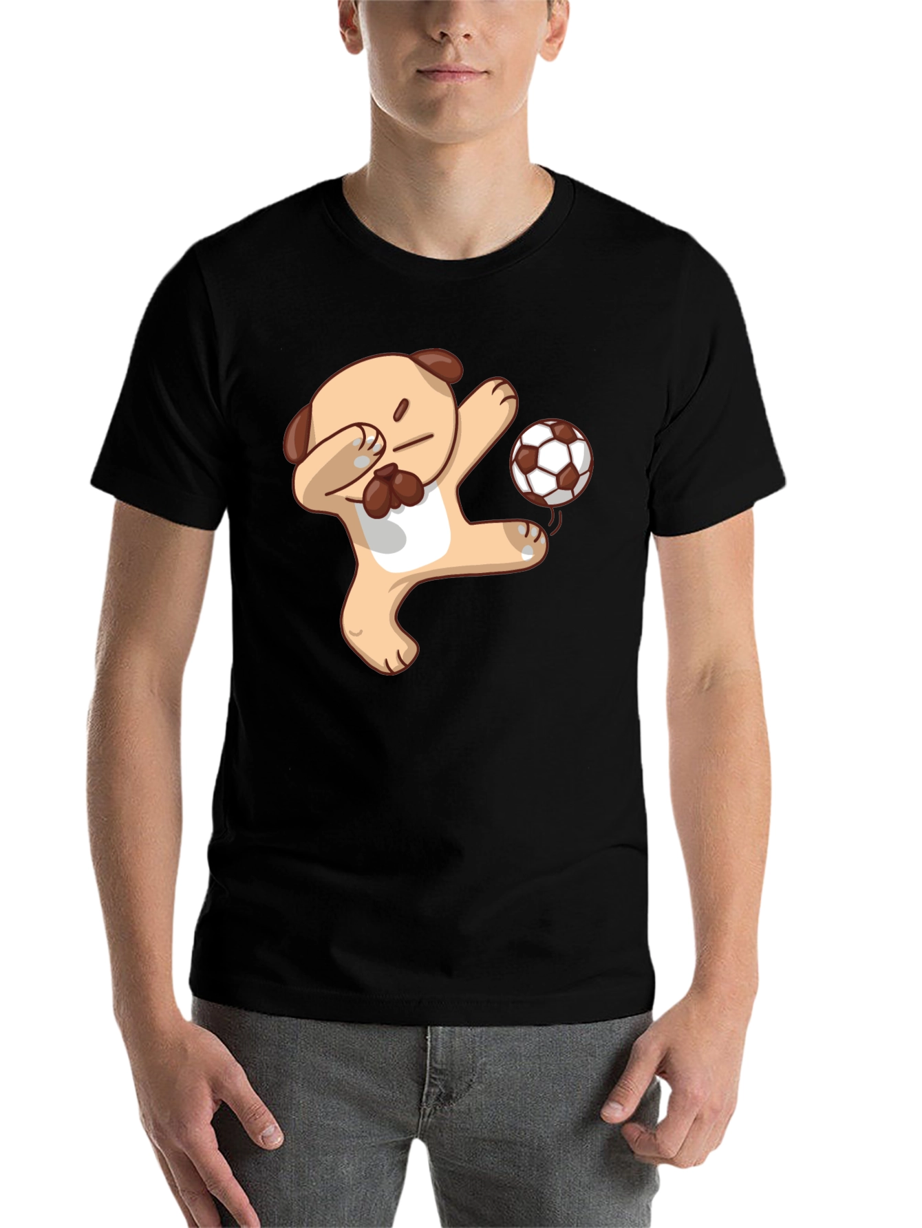 Black Funny Pug Soccer Dab T-Shirt view 7