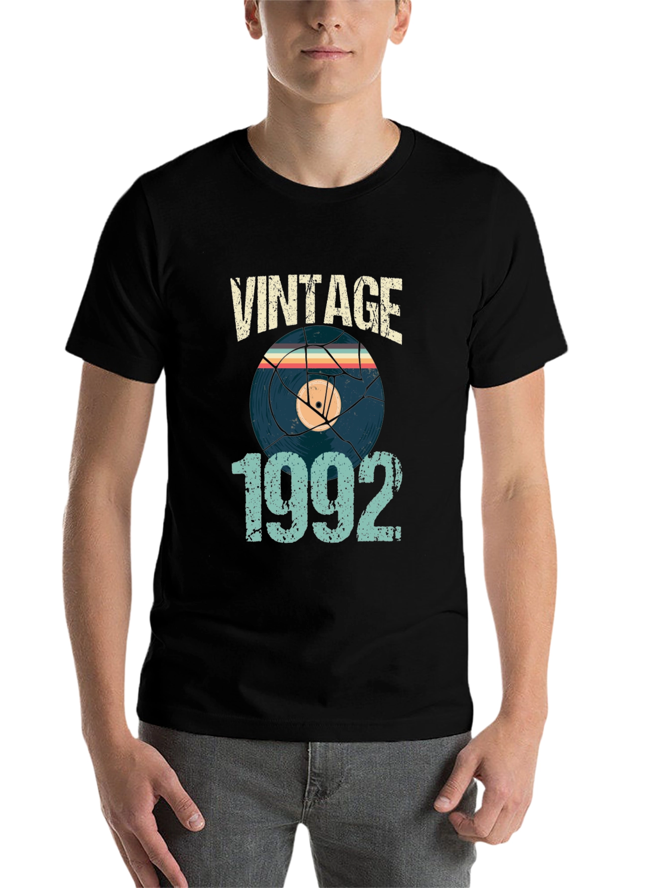 Black Vintage 1992 Vinyl Record T-Shirt view 7
