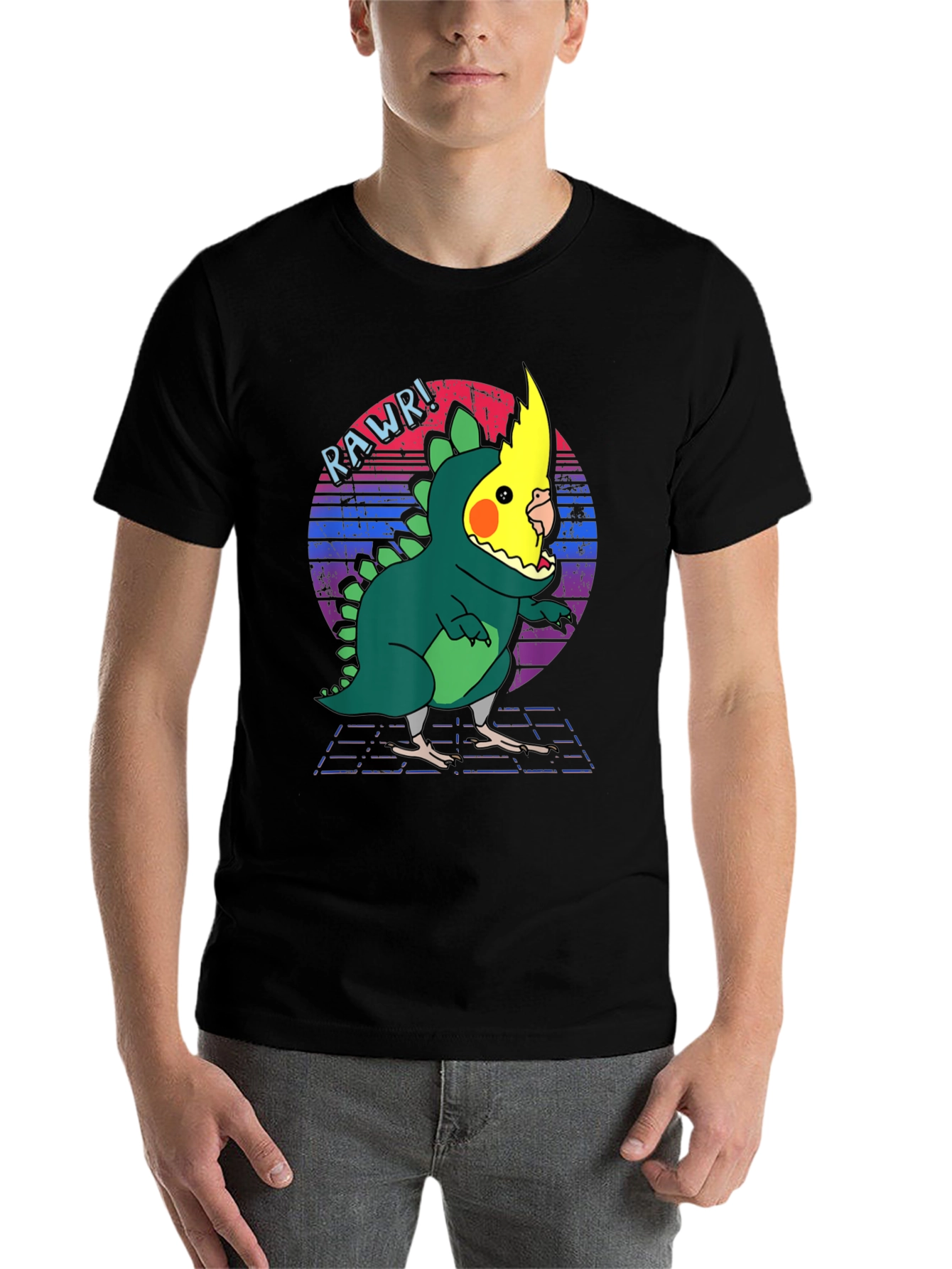 Black Funny Cockatiel Dinosaur T-Shirt view 7