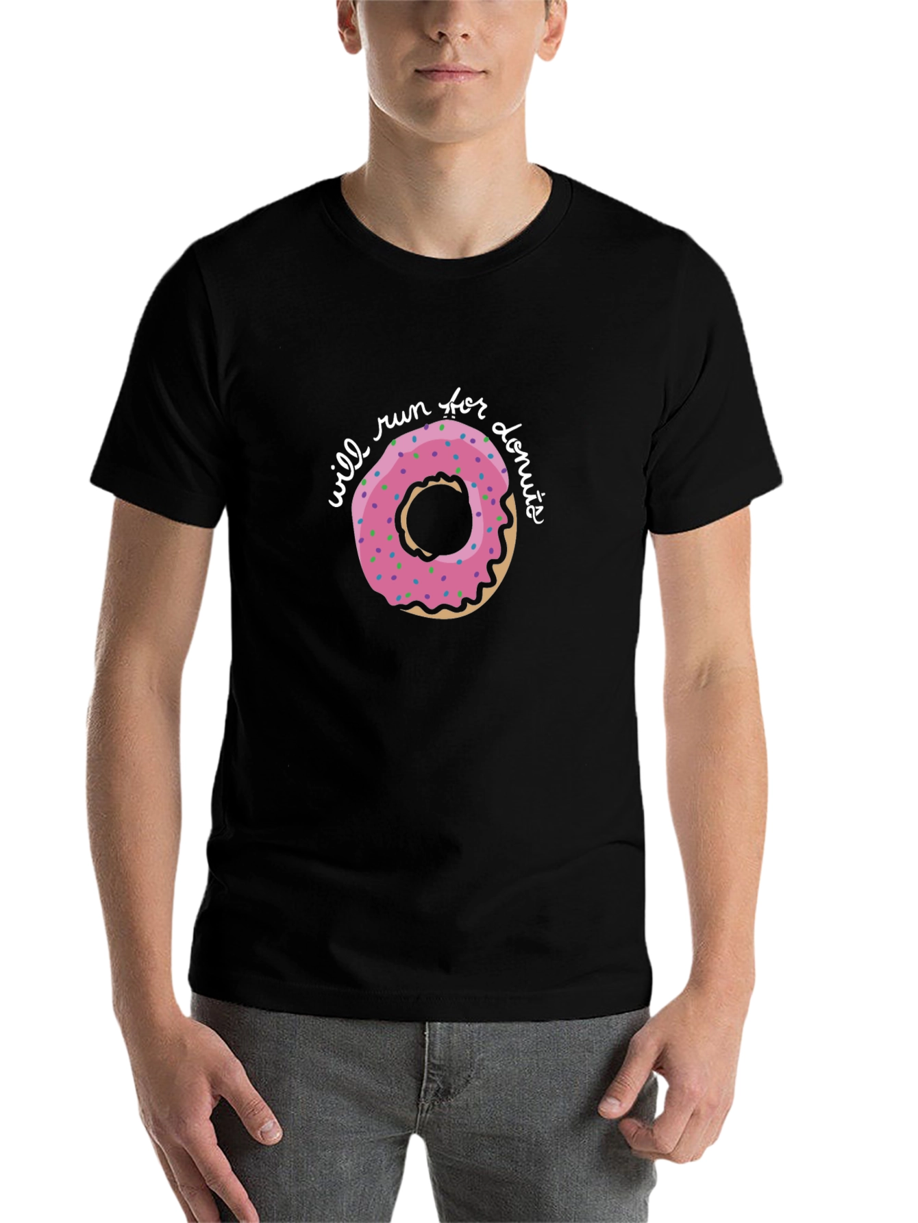 Black Will Run For Donuts T-Shirt - Casual Cotton Tee view 7
