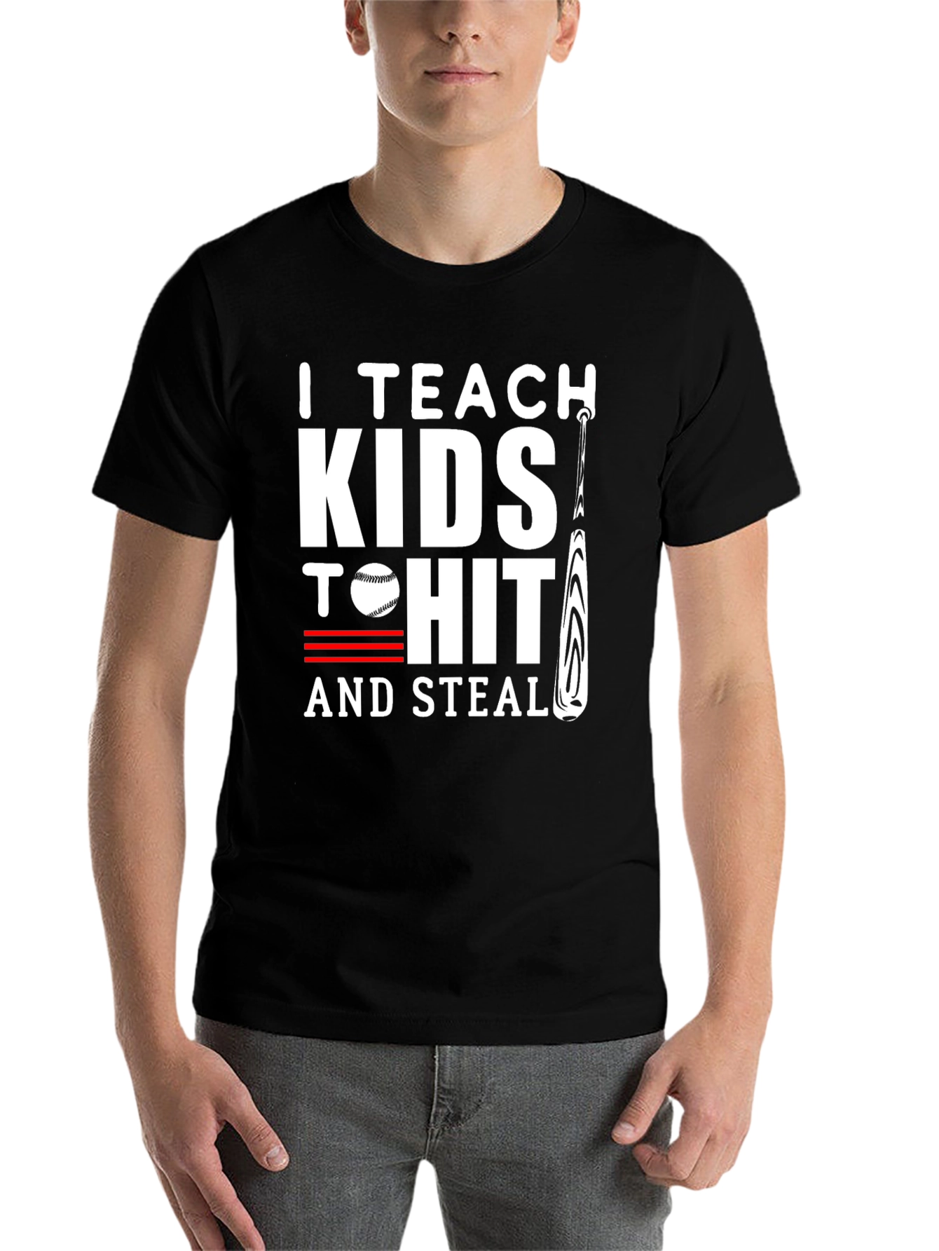 Black I Teach Kids to Hit and Steal Baseball T-Shirt view 7