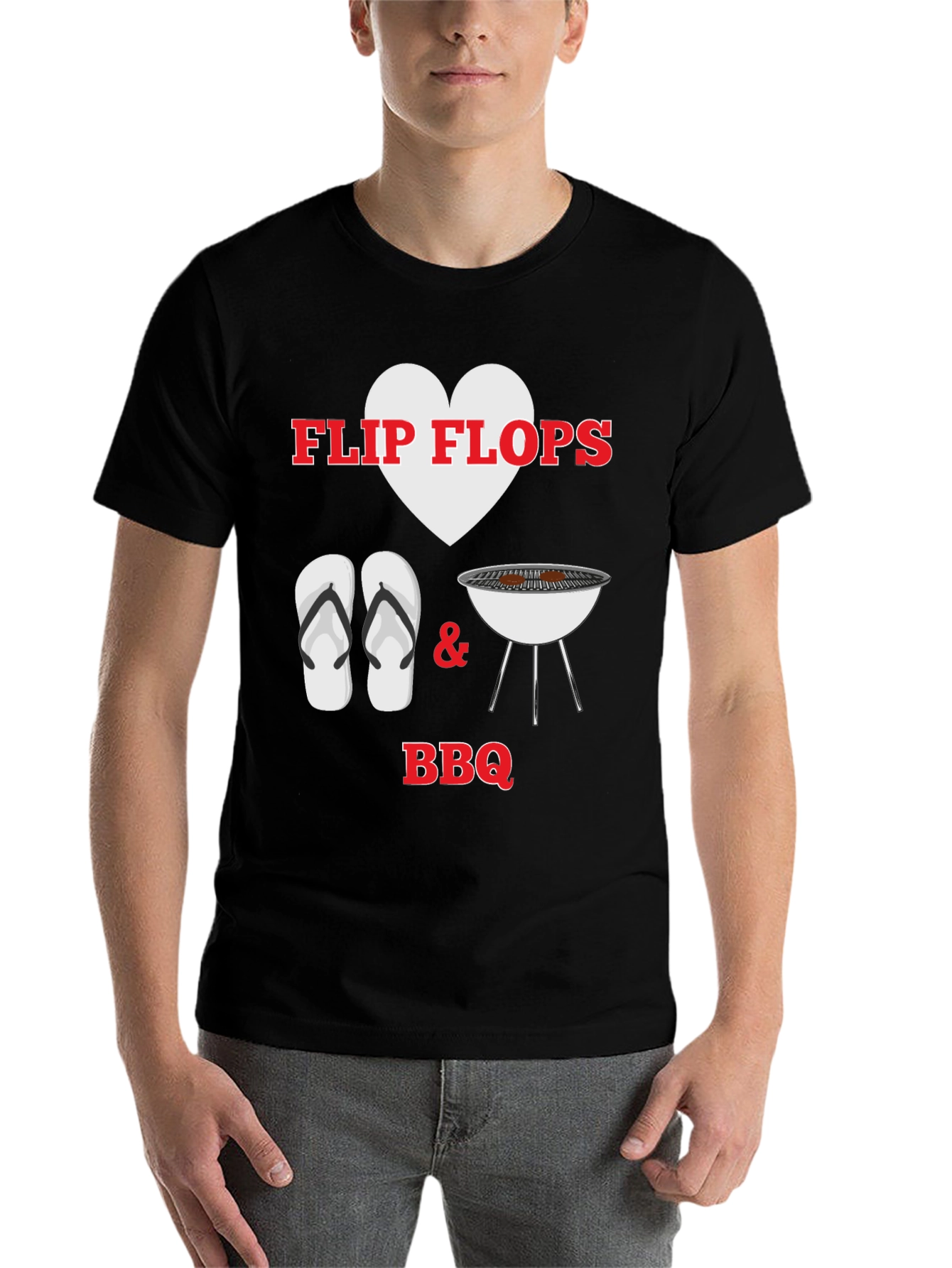 Black Flip Flops Heart BBQ T-Shirt view 7