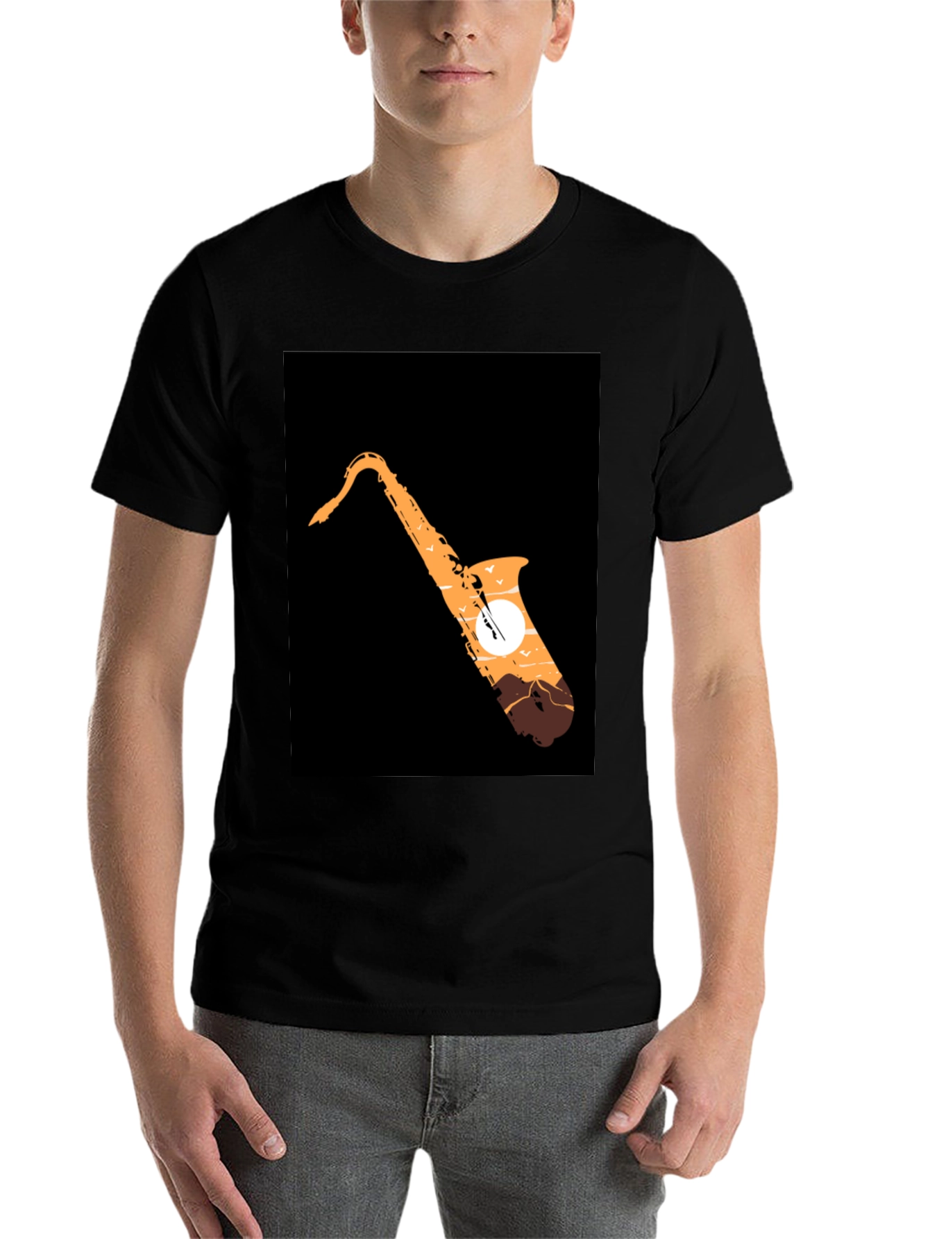 Black Saxophone Sunset Graphic Tee - Cool Musician T-Shirt view 7