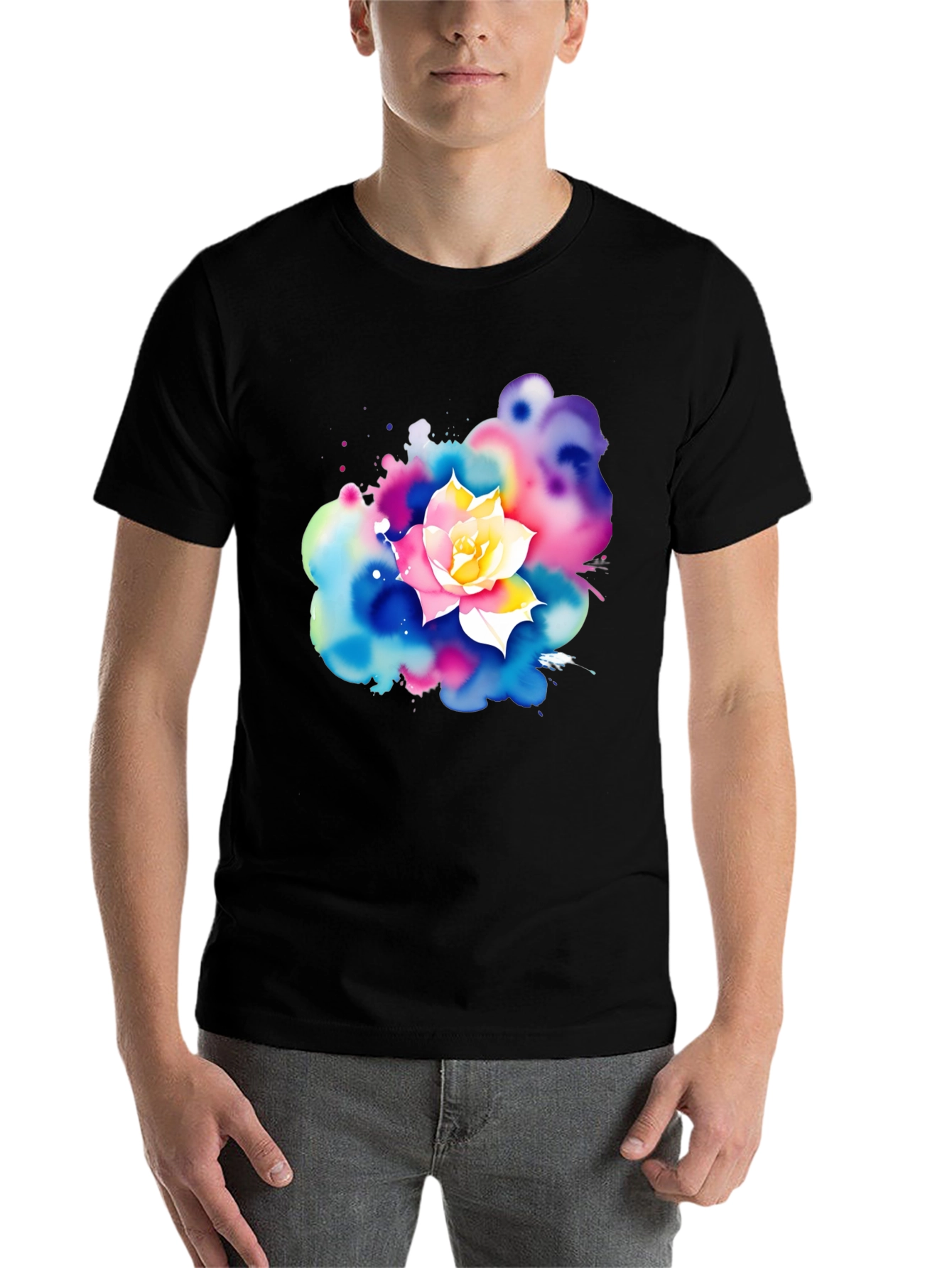 Black Watercolor Flower Graphic T-Shirt view 7