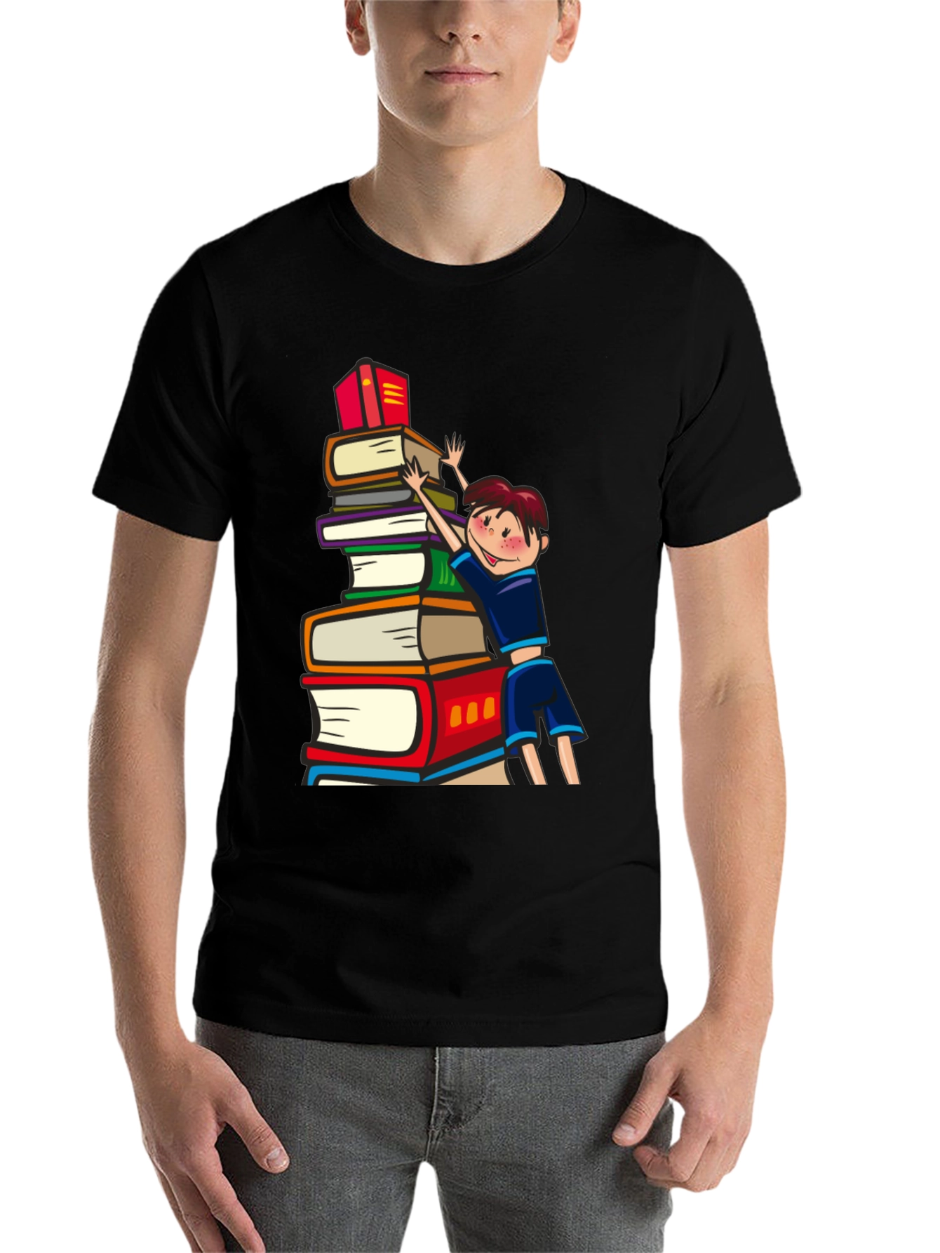Black Book Lover T-Shirt: Boy Climbing Books view 7