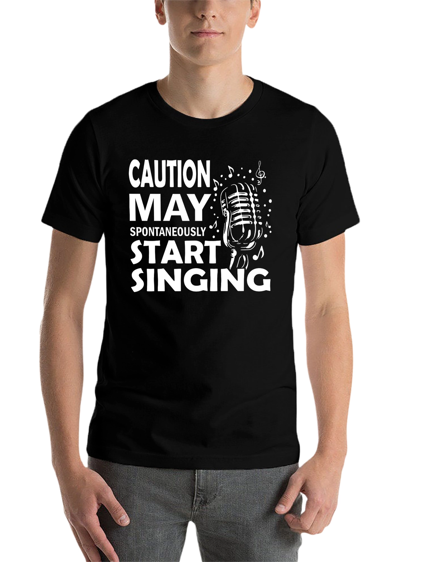 Black Caution May Spontaneously Start Singing T-Shirt view 7