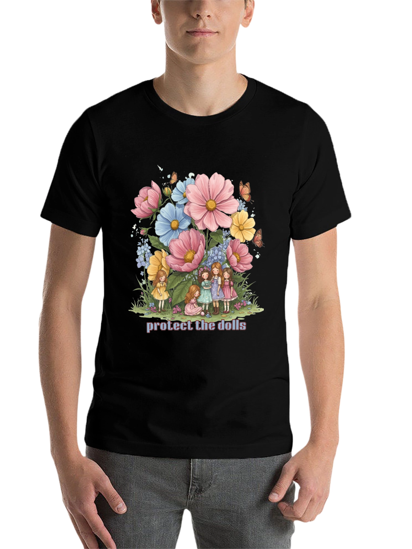Black Protect the Dolls Graphic Tee - Black Cotton Blend view 7