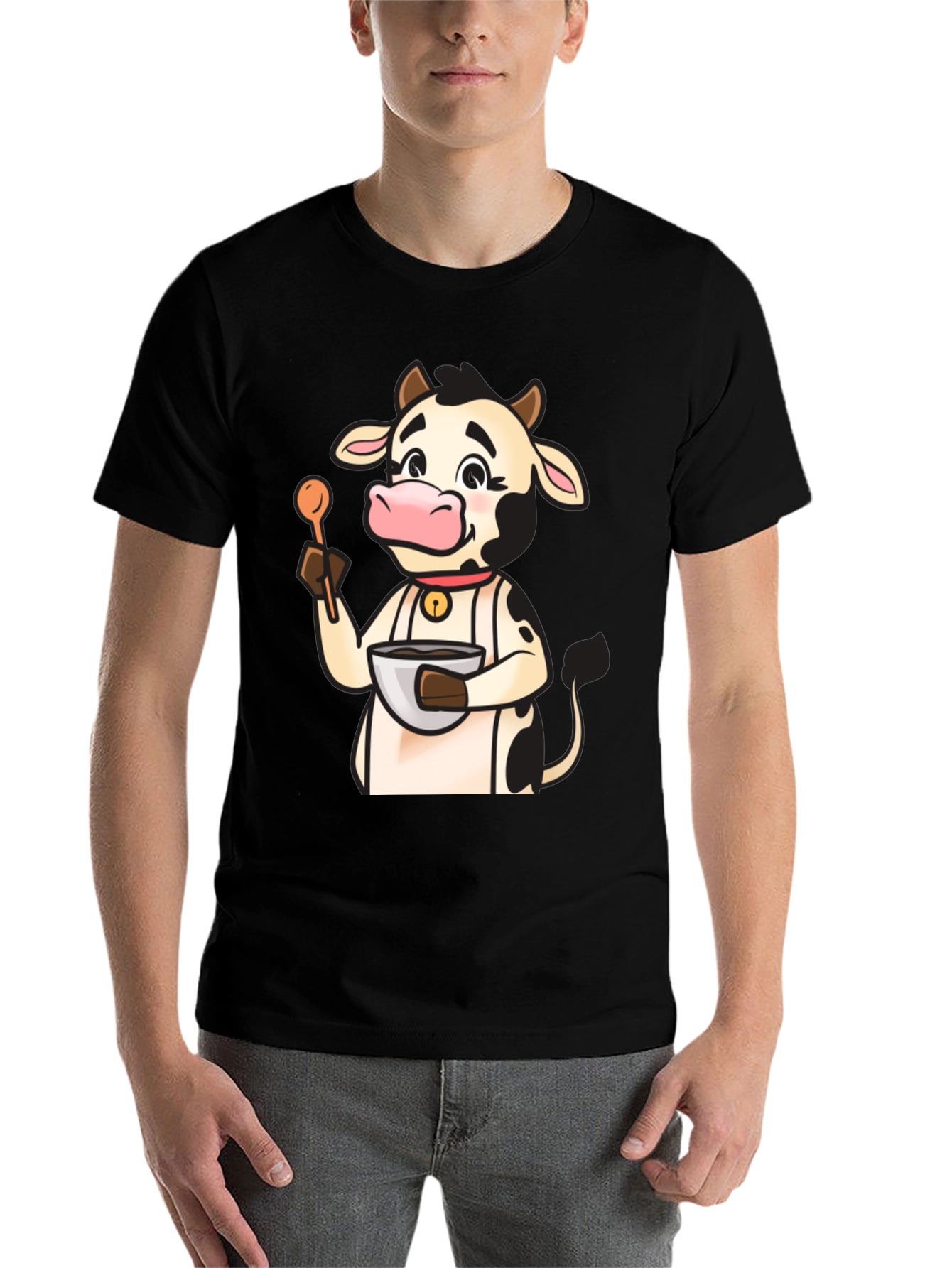 Black Cow Chef T-Shirt - Cute Cartoon Cooking Tee view 7