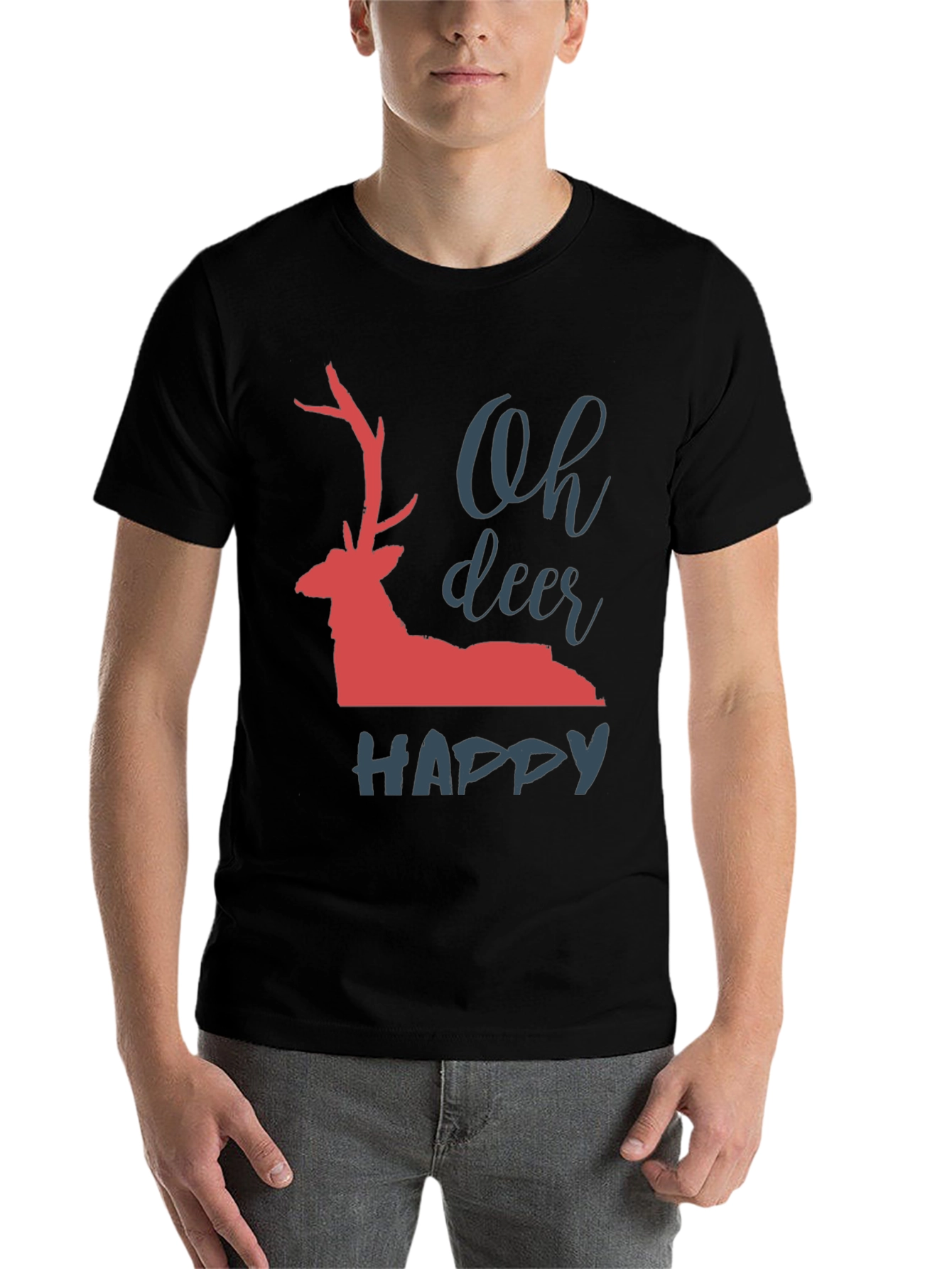 Black Oh Deer Happy T-Shirt view 7